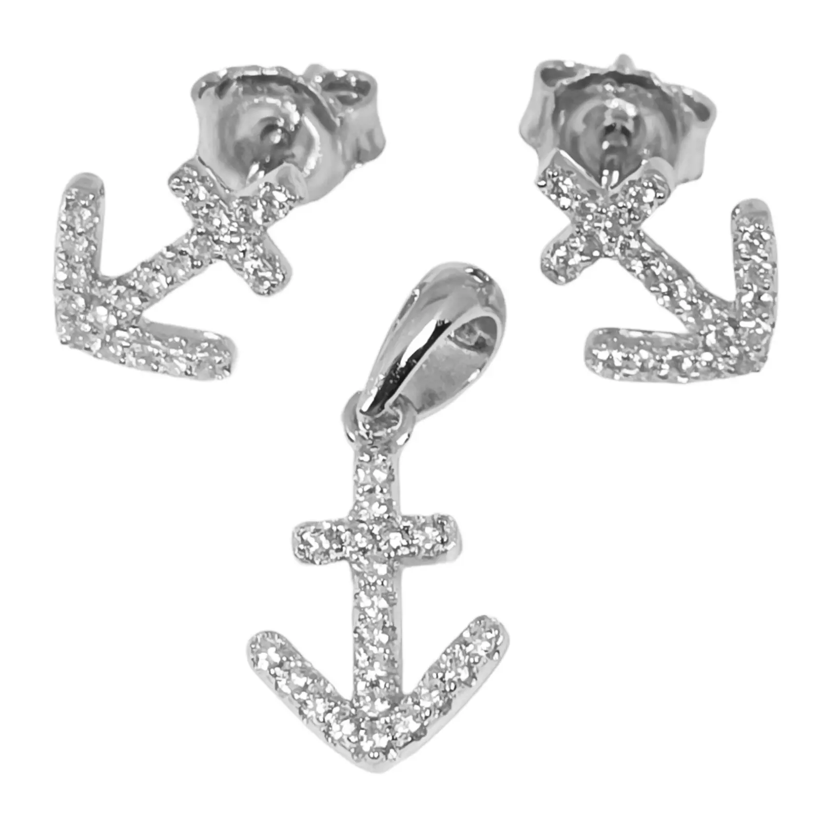 Les Trésors De Lily Parure Argent 'Ancre Marine' Blanc Argent Rhodié (pendentif Et Boucles D'oreilles) 11x9 Mm [S0706]