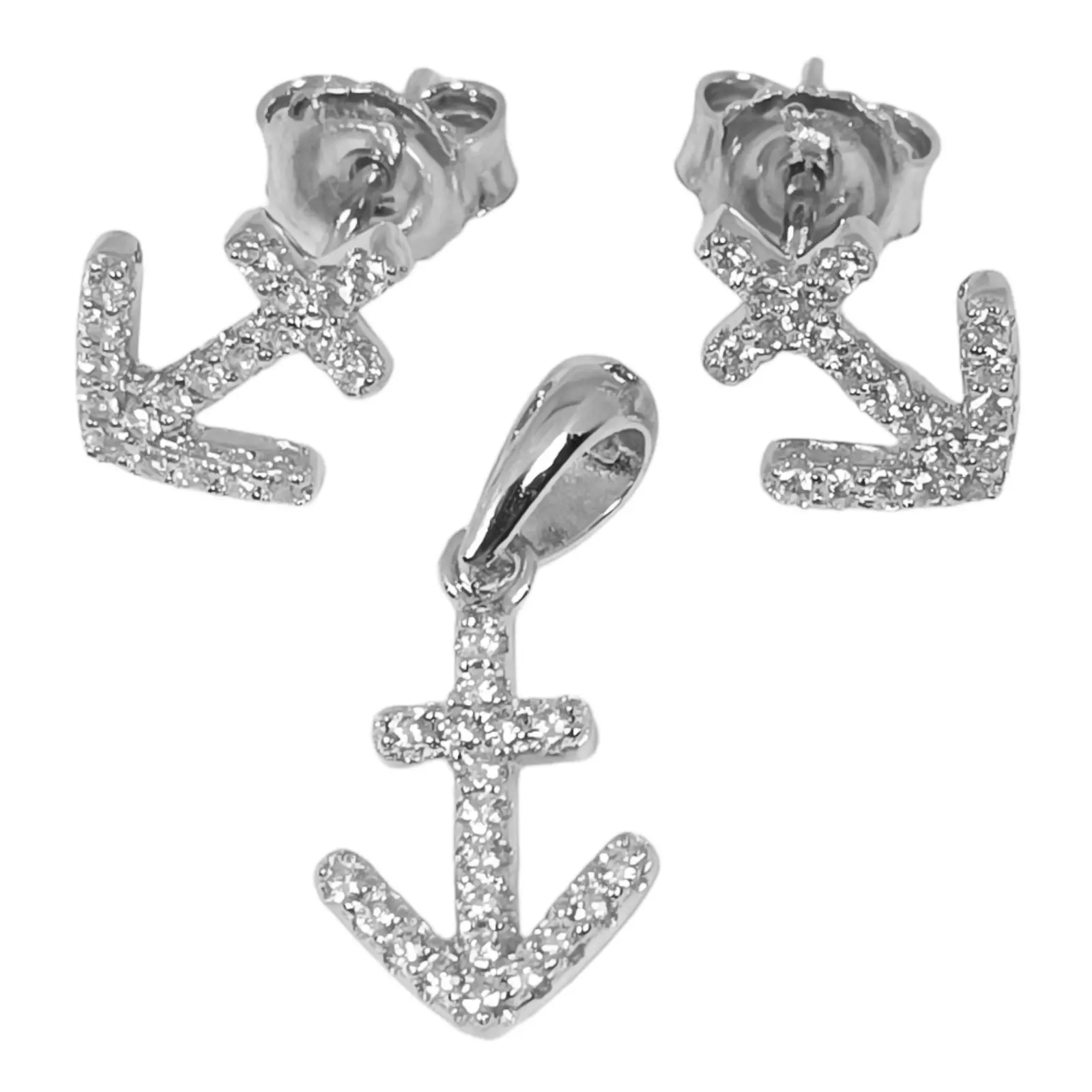 les trésors de lily Parure Argent 'Ancre Marine' blanc argent rhodié (pendentif et boucles d'oreilles) 11x9 mm [S0706]