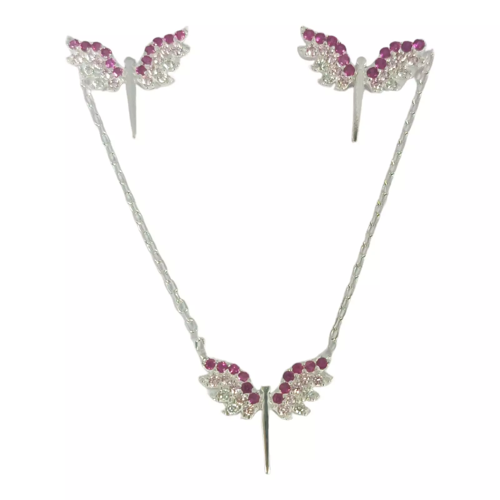 les trésors de lily Parure Argent 'Ange Gardien' rose blanc argenté 13x10 mm [S0949]