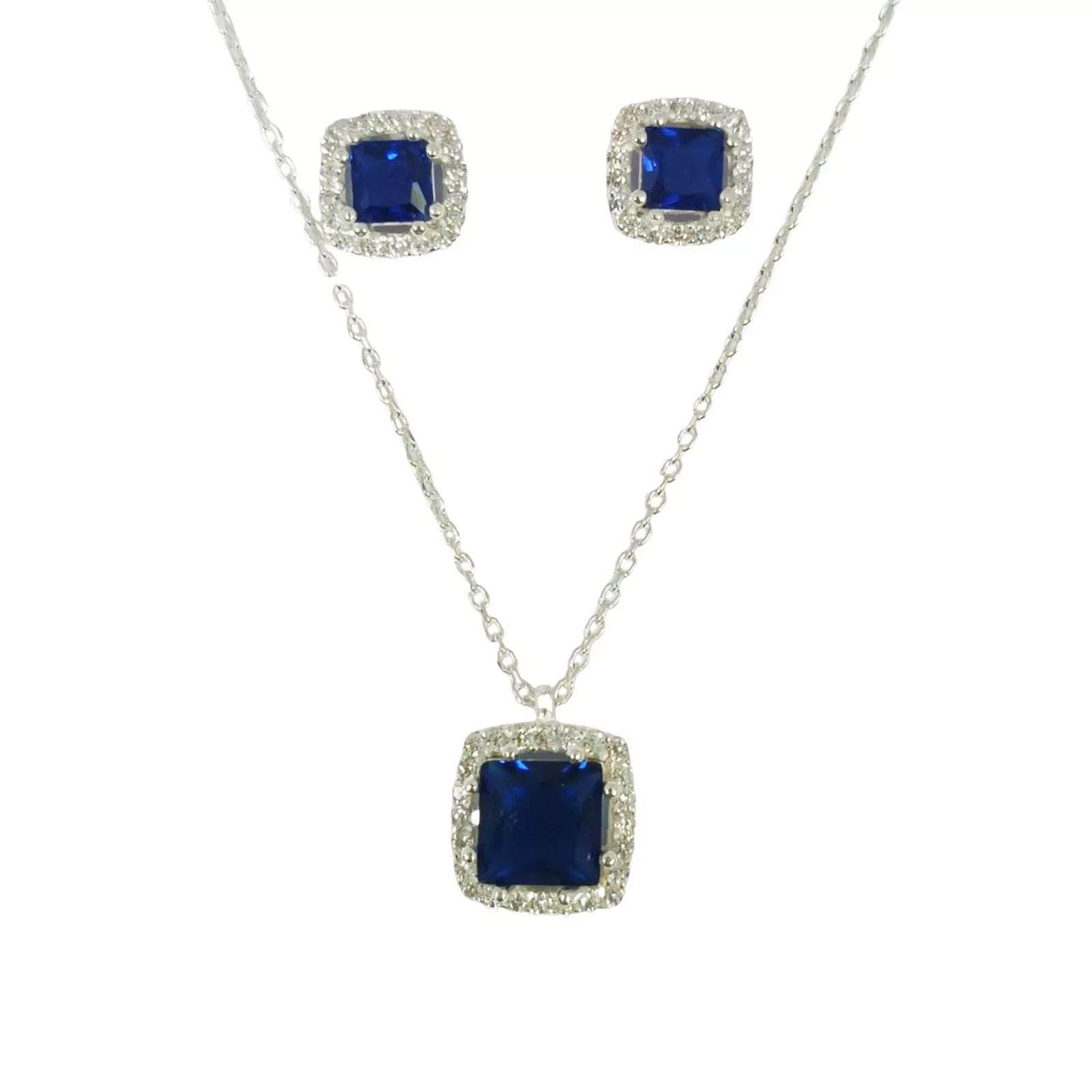 les trésors de lily Parure Argent 'Arégonde' bleu argenté 9x9 mm [S1124]