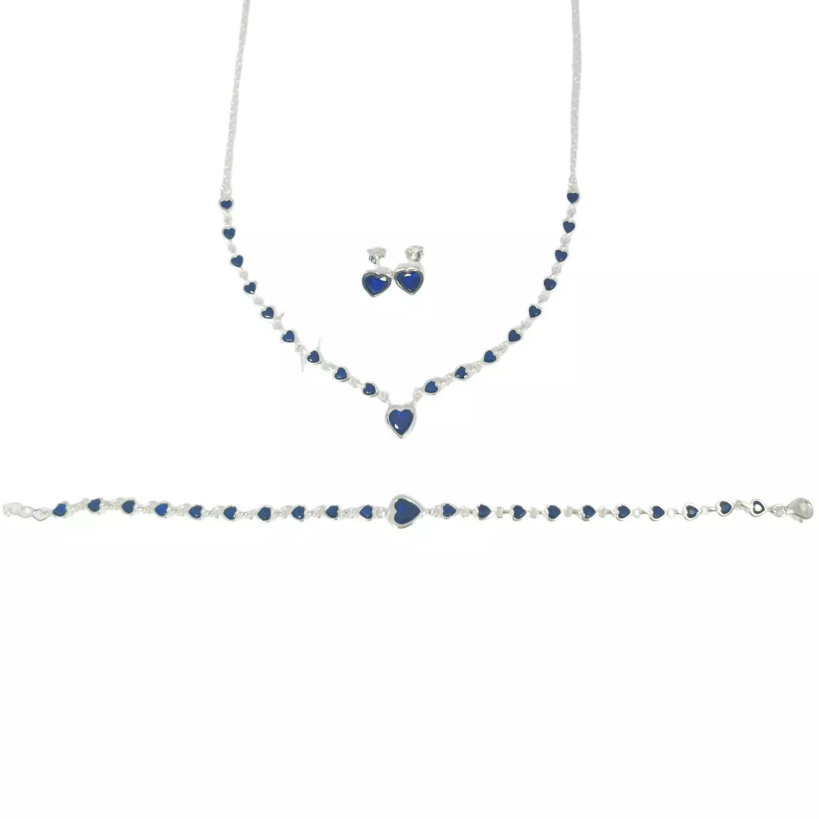 Les Trésors De Lily Parure Argent 'Arégonde' Bleu Saphir Argenté 8x7 Mm (cœur) [S0955]