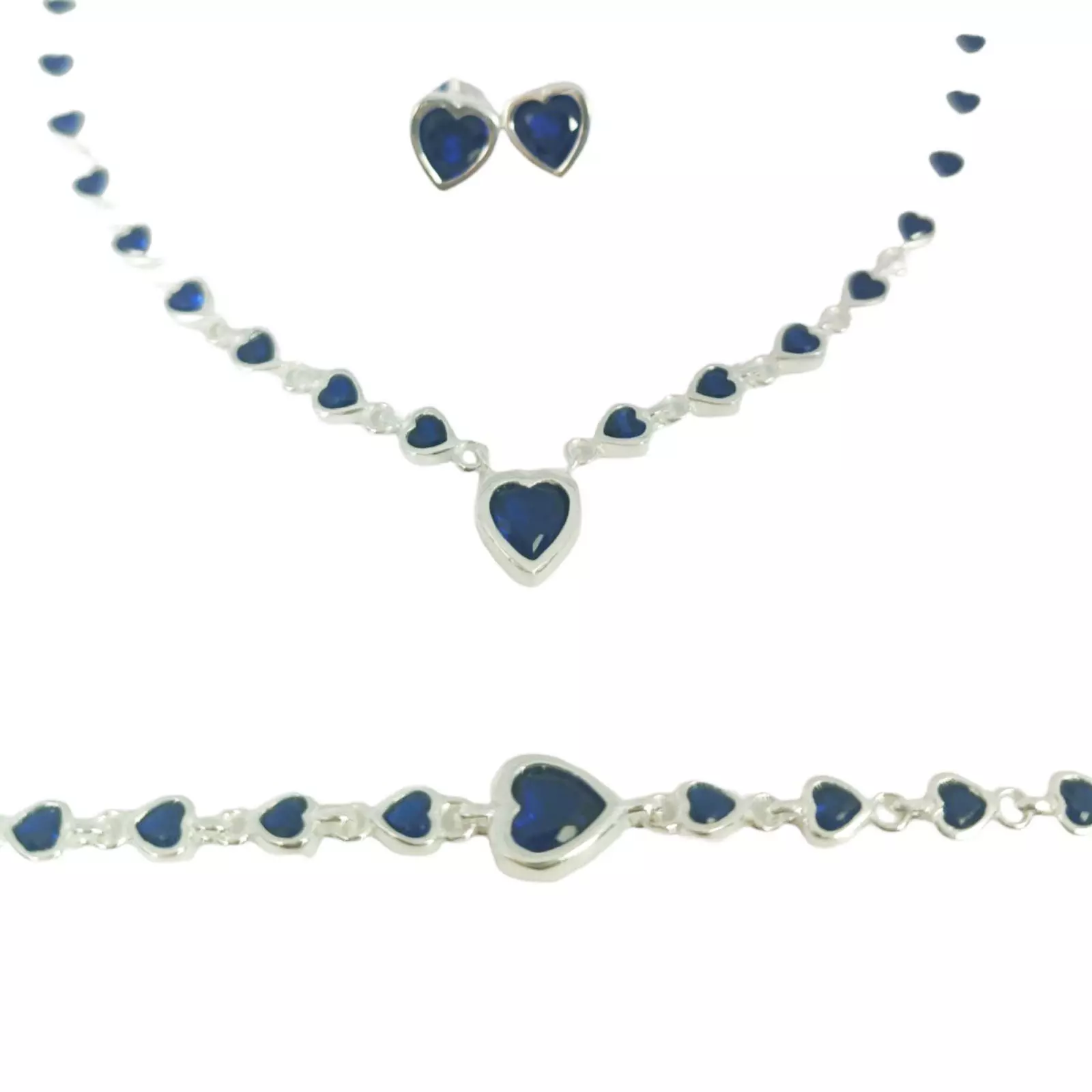 Les Trésors De Lily Parure Argent 'Arégonde' Bleu Saphir Argenté 8x7 Mm (cœur) [S0955]