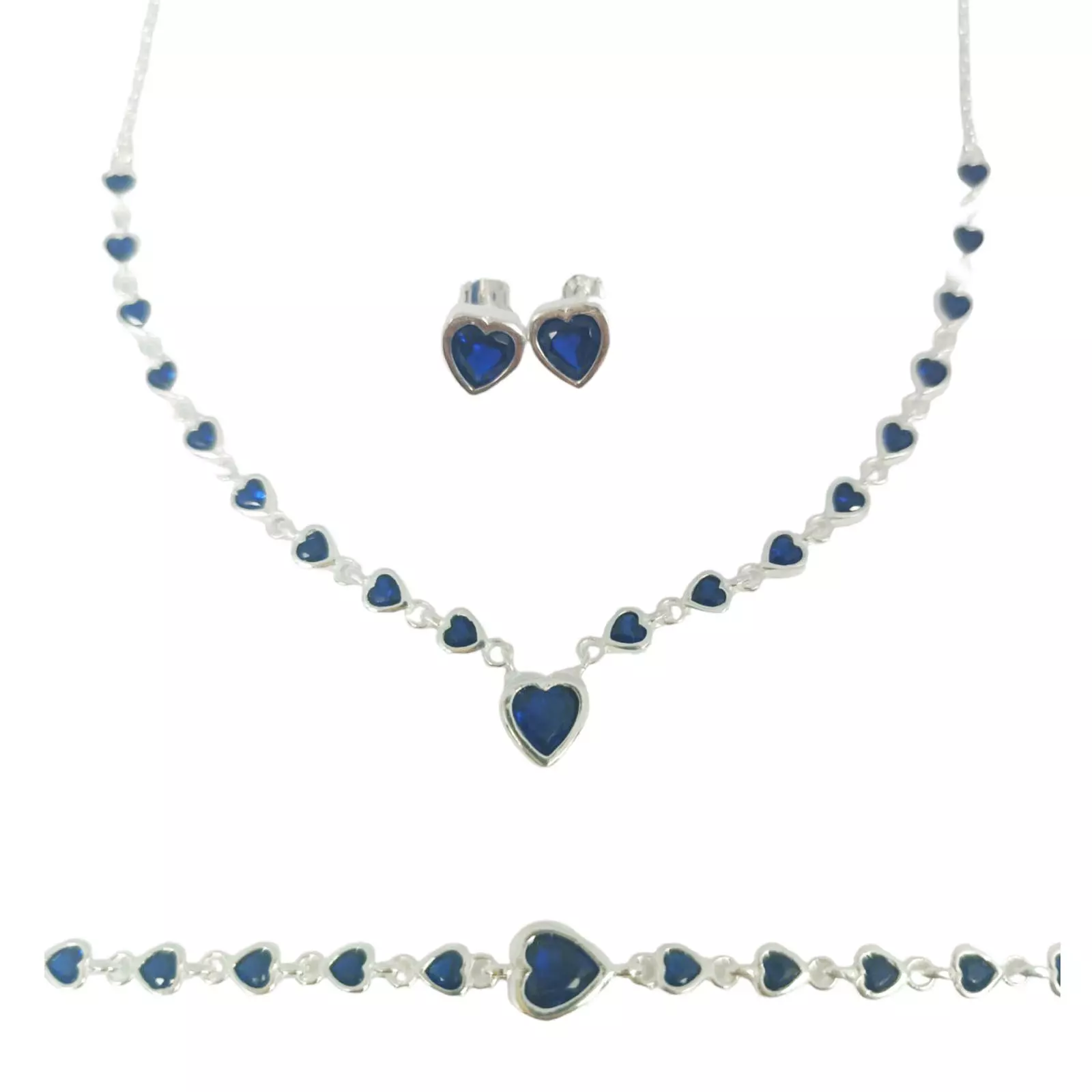 Les Trésors De Lily Parure Argent 'Arégonde' Bleu Saphir Argenté 8x7 Mm (cœur) [S0955]