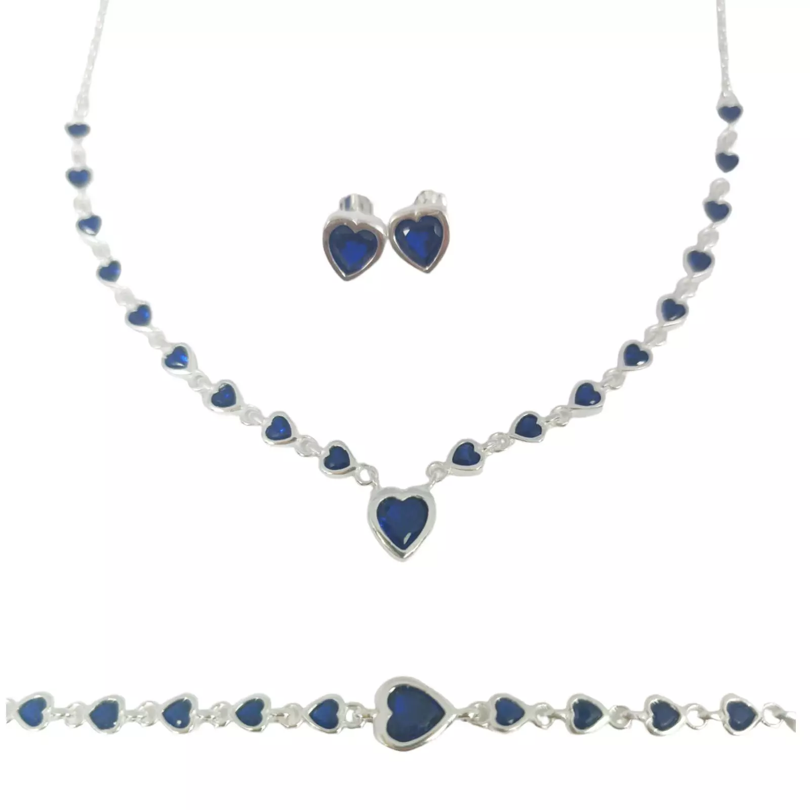 les trésors de lily Parure Argent 'Arégonde' bleu saphir argenté 8x7 mm (cœur) [S0955]