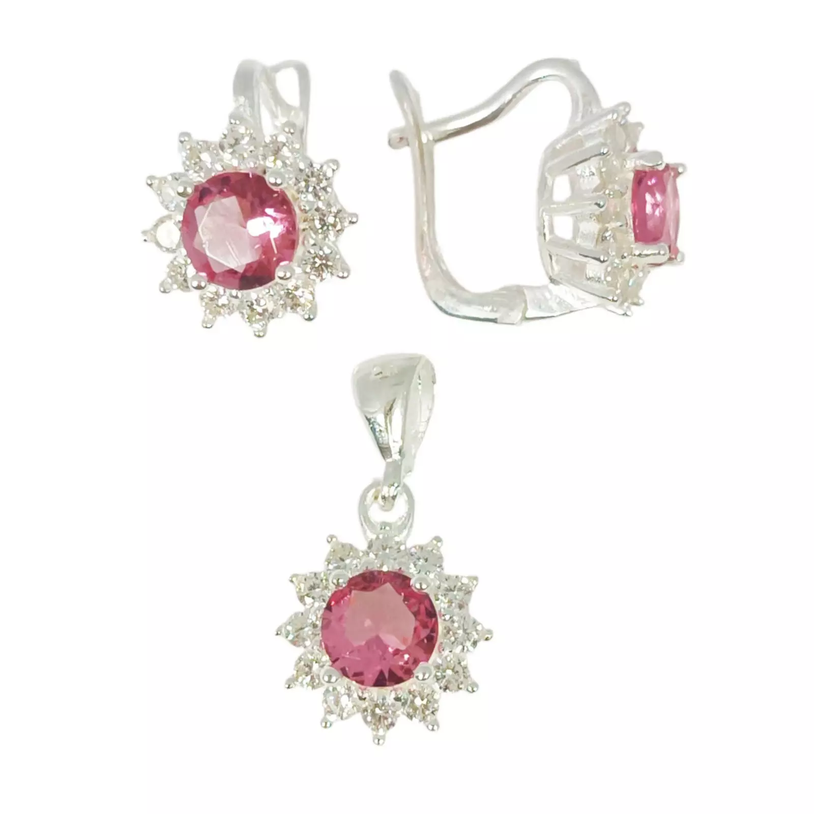 les trésors de lily Parure Argent 'Arégonde' rose argenté 11x11 mm (boucles + pendentif) [S1133]