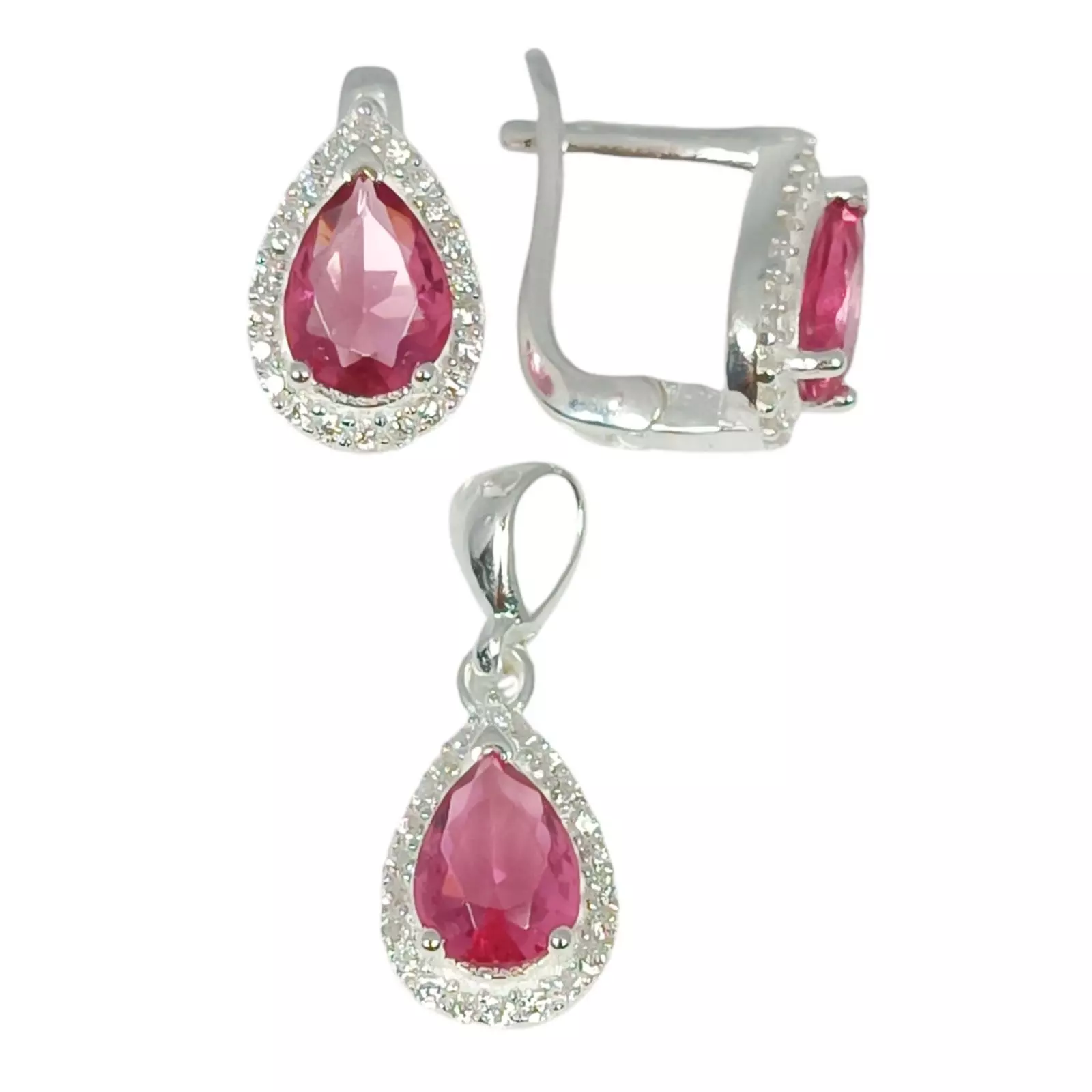 Les Trésors De Lily Parure Argent 'Arégonde' Rose Argenté 13x9 Mm (boucles + Pendentif) [S1148]