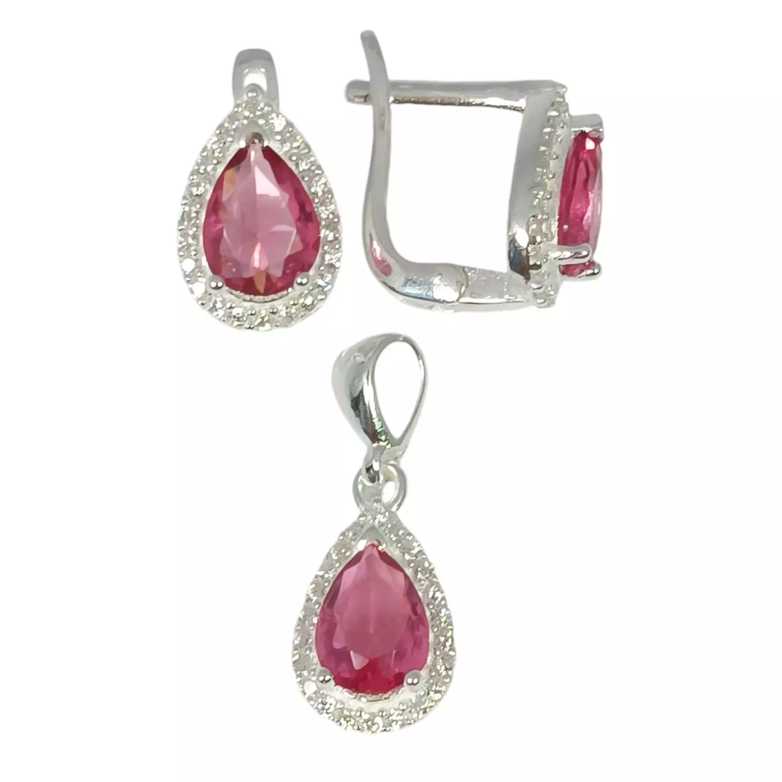 les trésors de lily Parure Argent 'Arégonde' rose argenté 13x9 mm (boucles + pendentif) [S1148]
