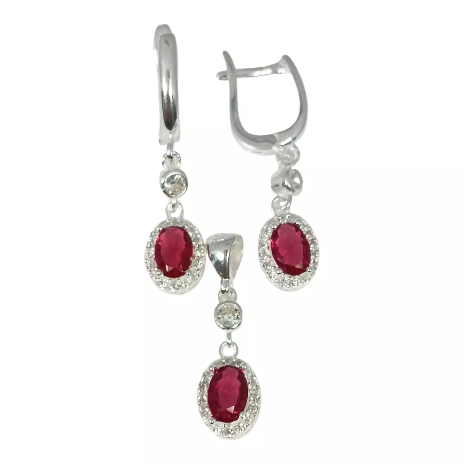 Les Trésors De Lily Parure Argent 'Arégonde' Rose Argenté 20x8 Mm (boucles + Pendentif) [S1142]