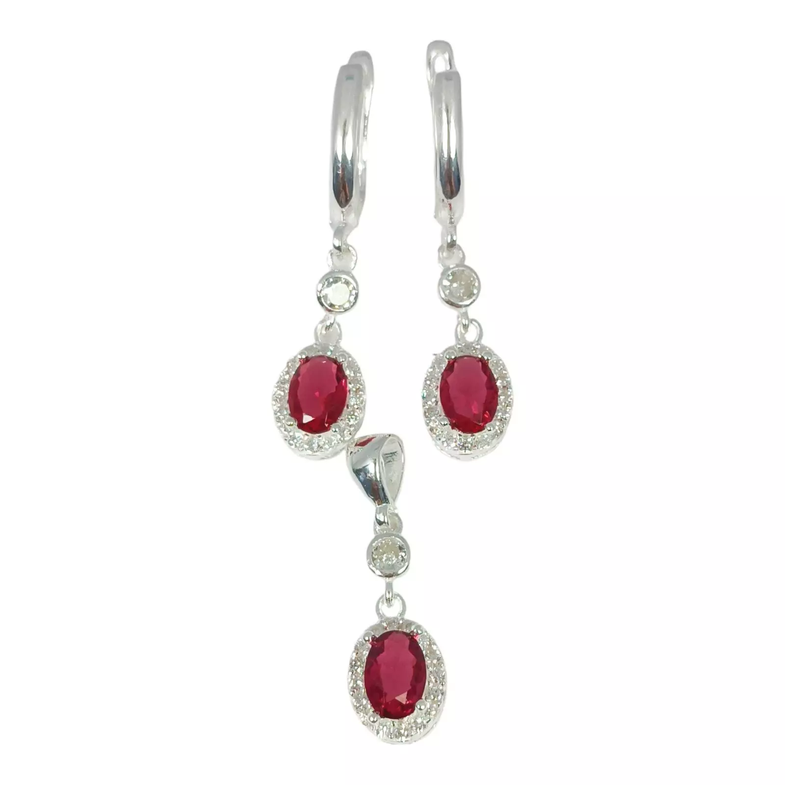 les trésors de lily Parure Argent 'Arégonde' rose argenté 20x8 mm (boucles + pendentif) [S1142]