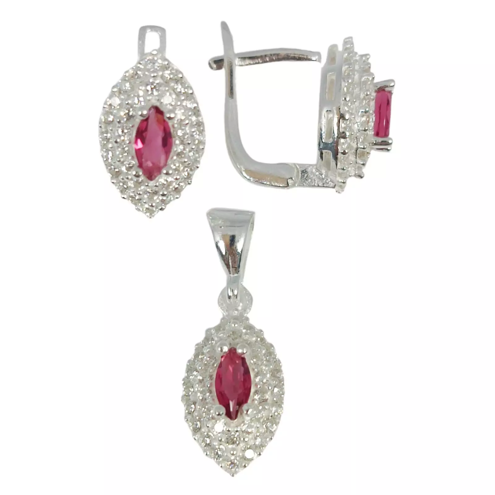 Les Trésors De Lily Parure Argent 'Arégonde' Rose Rubis Argenté 14x9 Mm (boucles + Pendentif) [S1150]