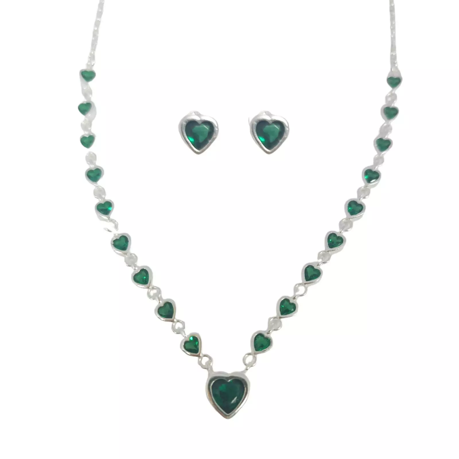 Les Trésors De Lily Parure Argent 'Arégonde' Vert émeraude Argenté 8x7 Mm (coeur) [S0954]