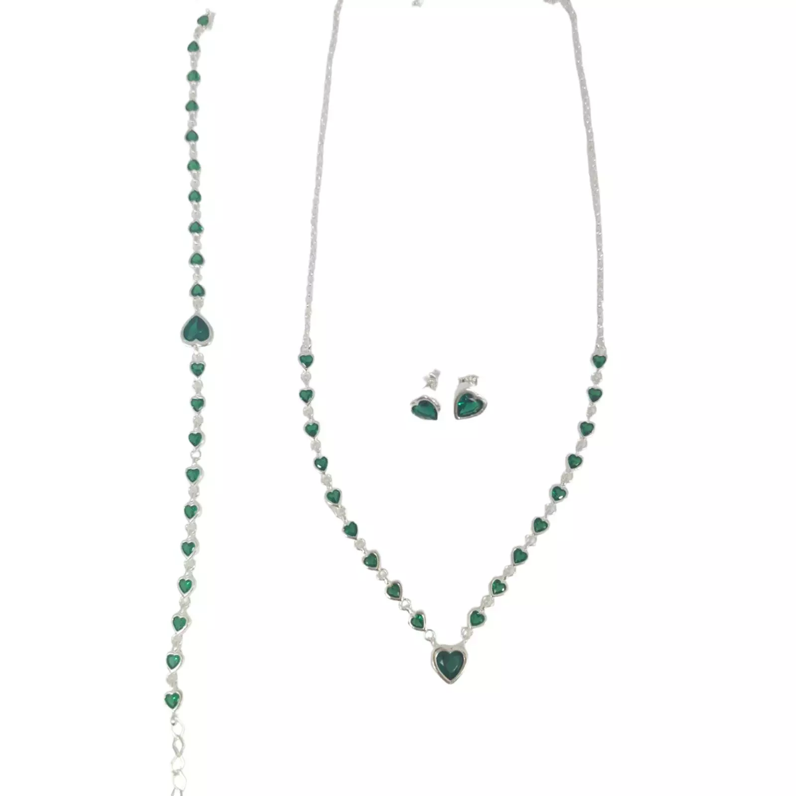 Les Trésors De Lily Parure Argent 'Arégonde' Vert émeraude Argenté 8x7 Mm (coeur) [S0954]