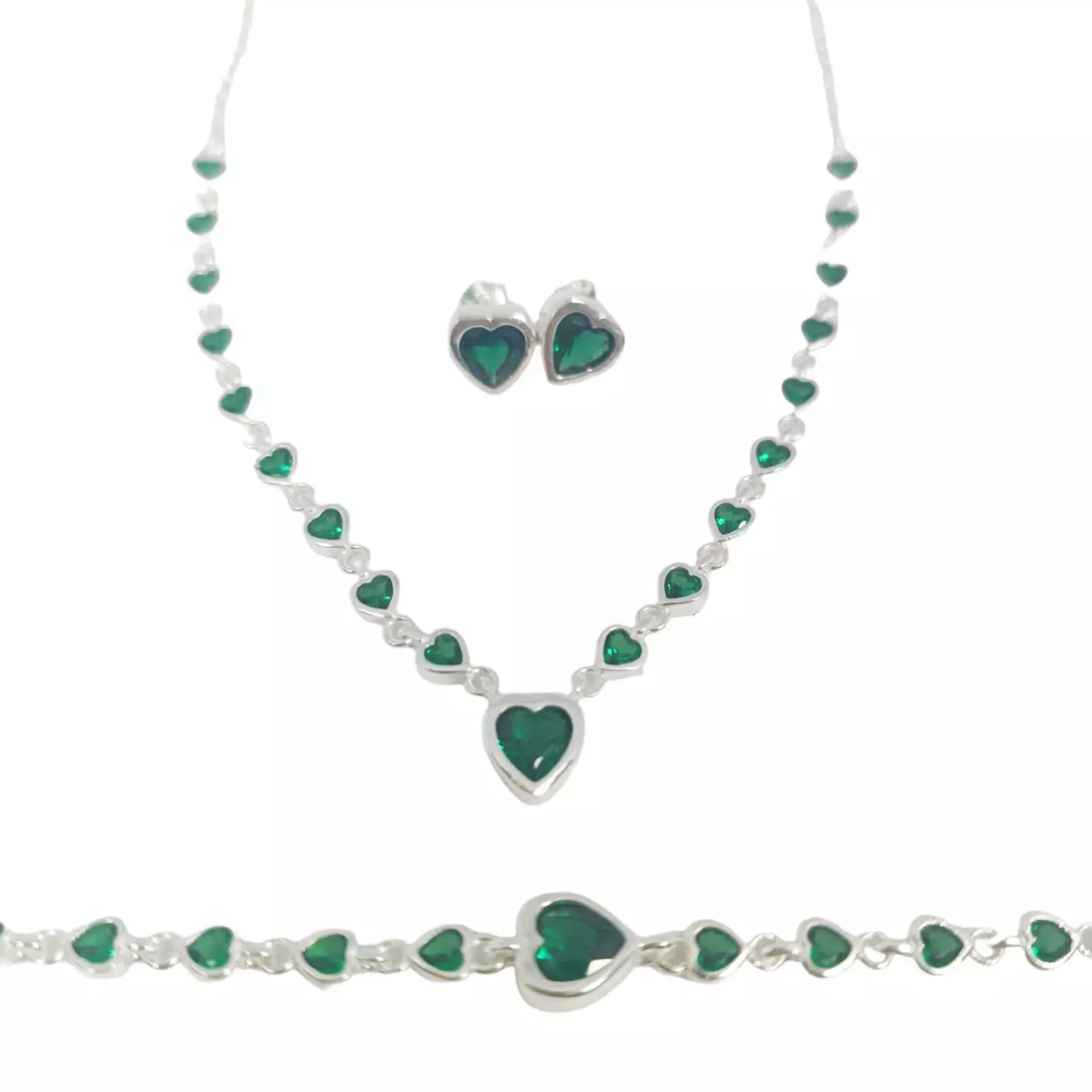 Les Trésors De Lily Parure Argent 'Arégonde' Vert émeraude Argenté 8x7 Mm (coeur) [S0954]