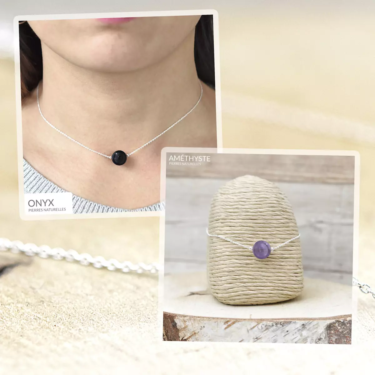 Les Trésors De Lily Parure Argent Artisanal 'Mineralia' Onyx Argenté 10 Et 8 Mm (collier & Bracelet) [R5985]