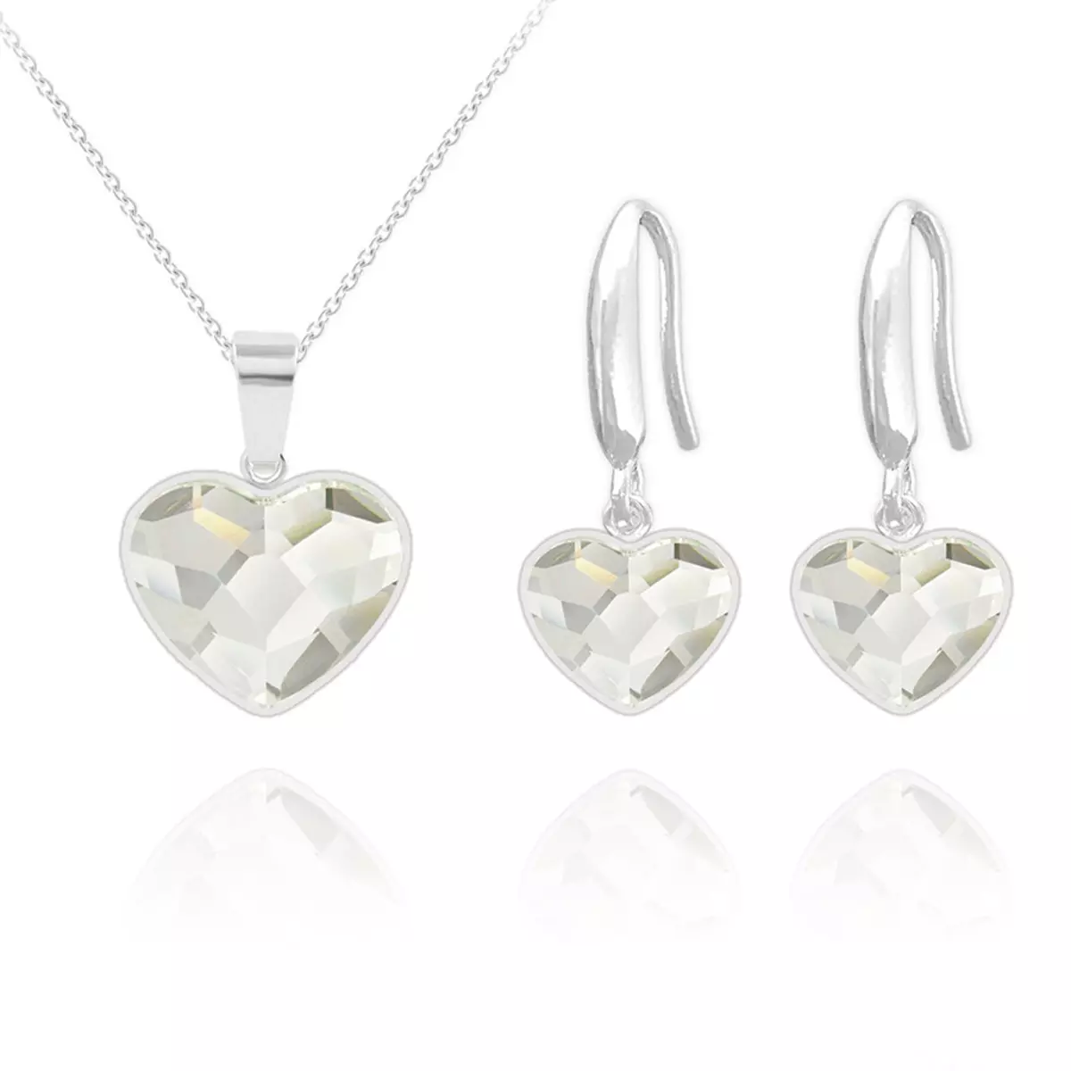 les trésors de lily Parure argent artisanales 'Love' blanc cristal argenté (collier et boucles) 15x13 mm [R5856]