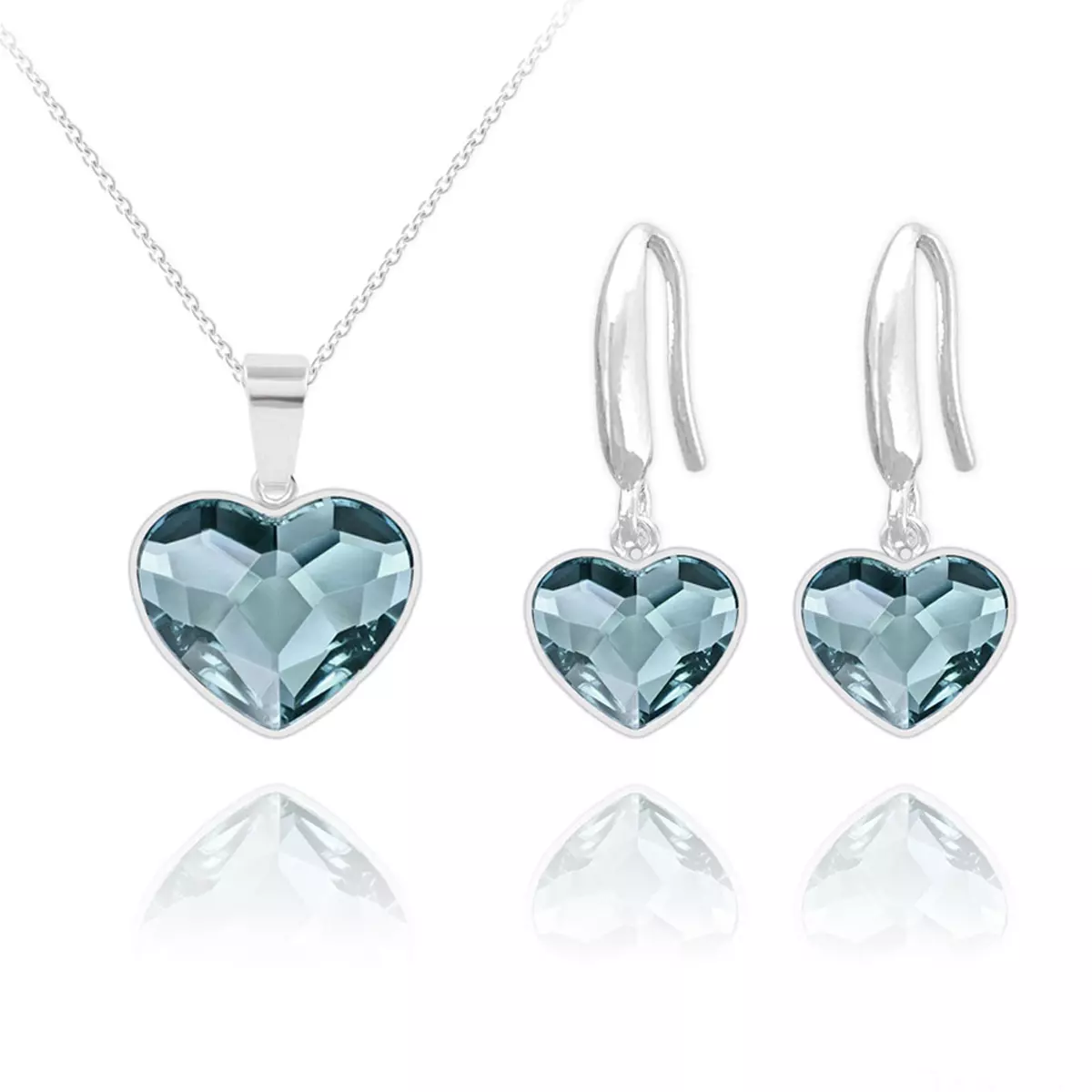 les trésors de lily Parure argent artisanales 'Love' bleu denim argenté (collier et boucles) 15x13 mm [R5855]