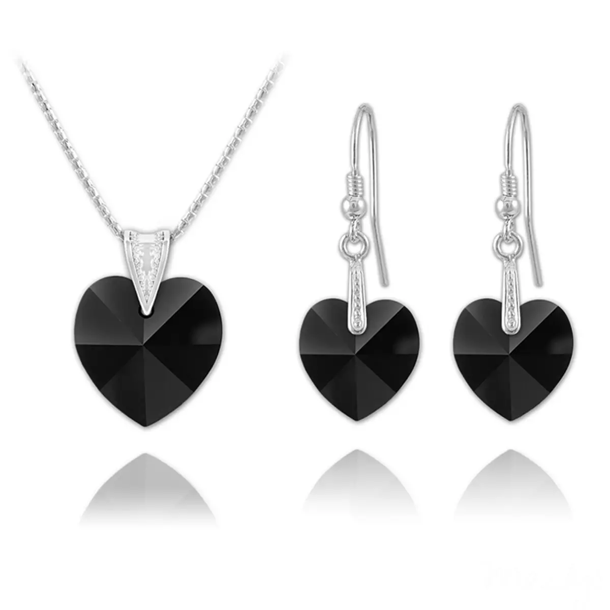 les trésors de lily Parure argent artisanales 'Love' noir argenté (collier et boucles) 18x18 mm [R5865]