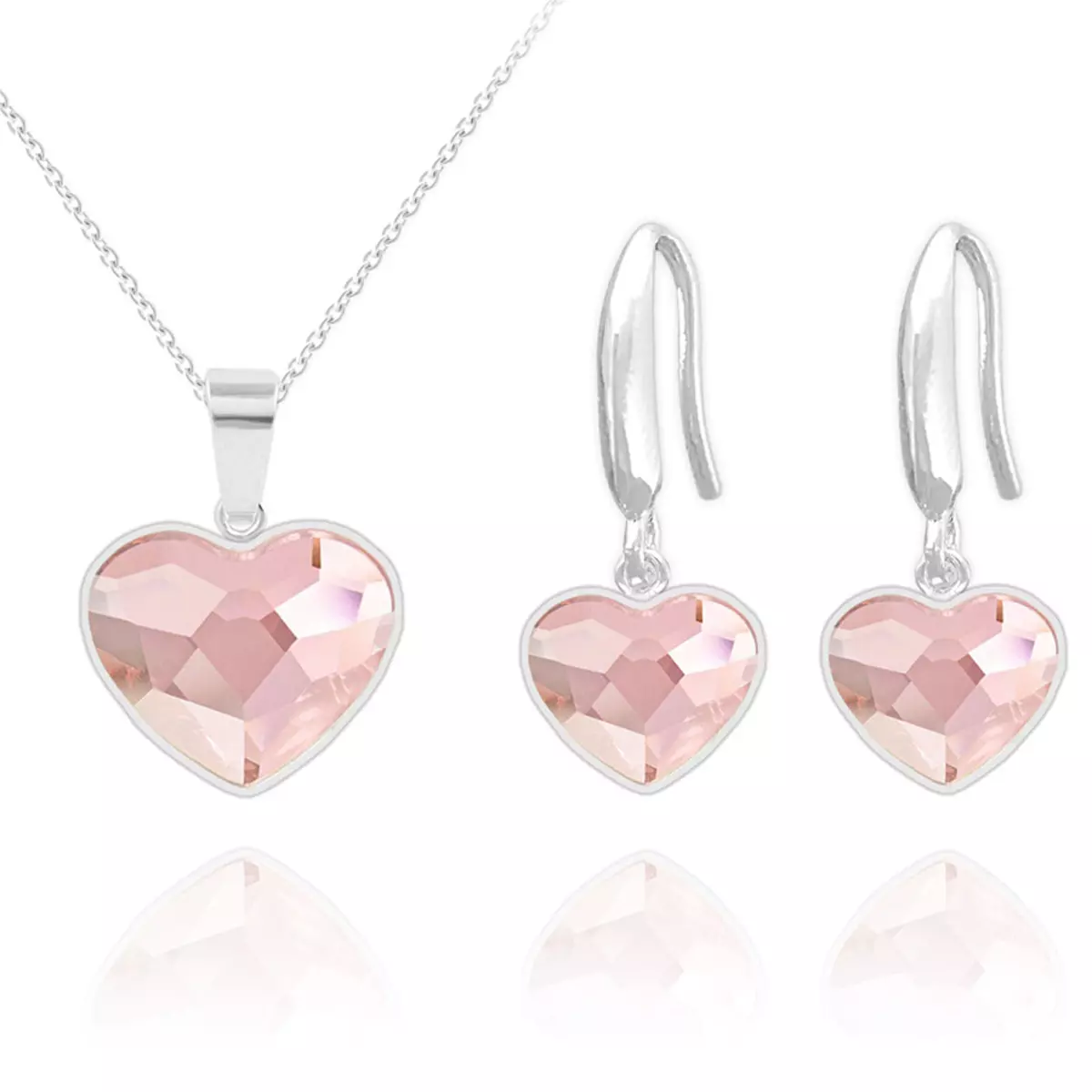 les trésors de lily Parure argent artisanales 'Love' rosaline argenté (collier et boucles) 15x13 mm [R5858]