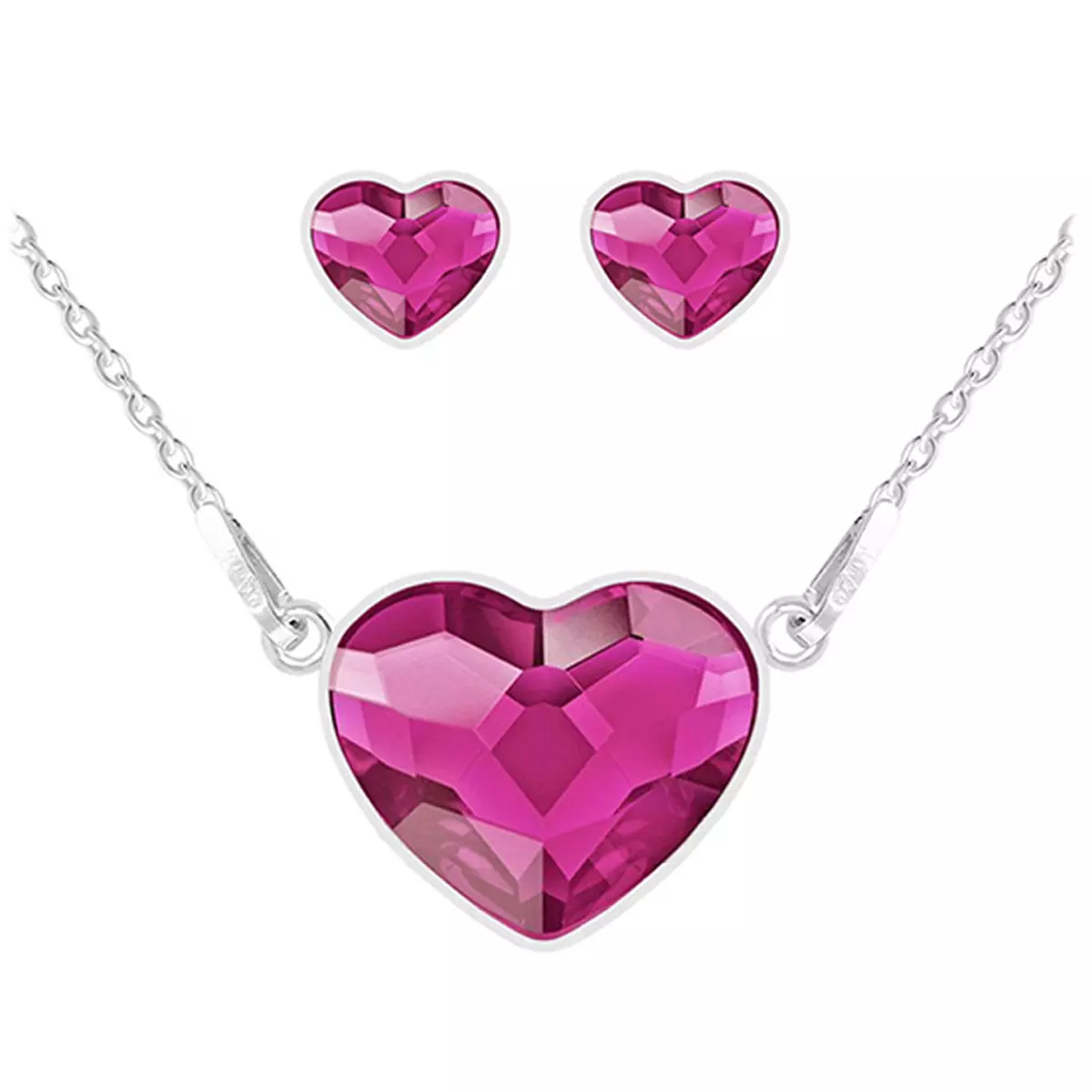 les trésors de lily Parure argent artisanales 'Love' rose fuschia argenté (collier et boucles) 15x13 mm [Q4277]