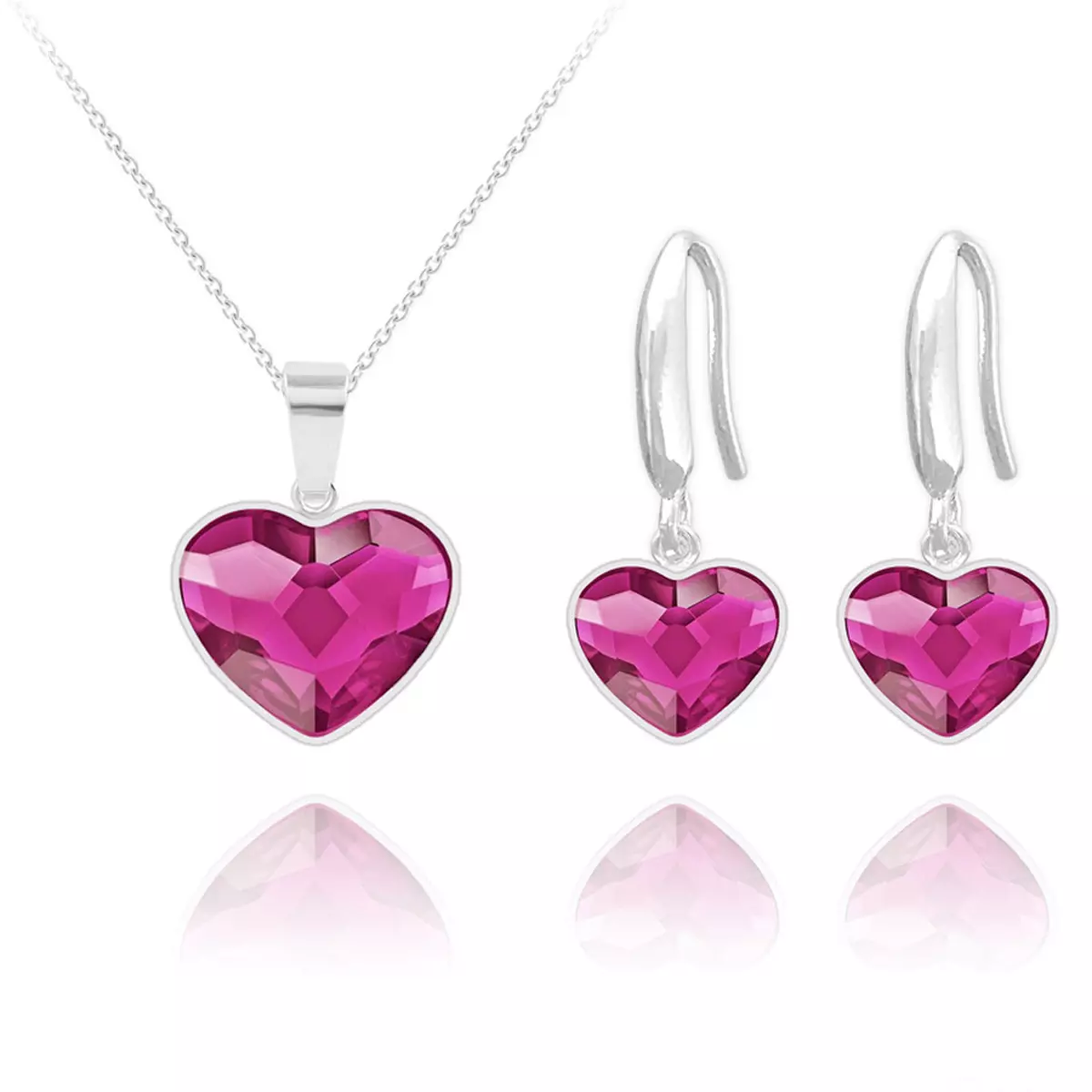 les trésors de lily Parure argent artisanales 'Love' rose fuschia argenté (collier et boucles) 15x13 mm [R5854]
