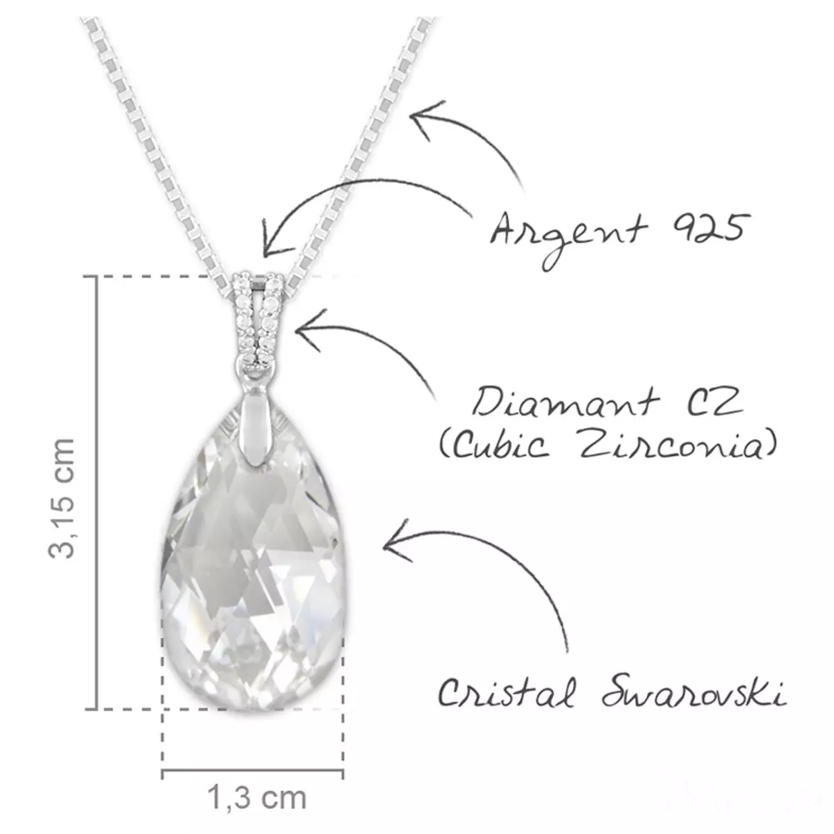 Les Trésors De Lily Parure Argent Artisanales 'Sissi' Blanc Cristal Argenté (collier Et Boucles) 15x9 Mm [R0947]