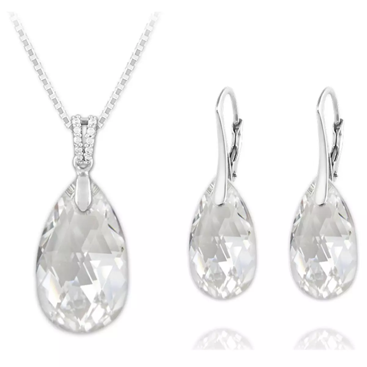Les Trésors De Lily Parure Argent Artisanales 'Sissi' Blanc Cristal Argenté (collier Et Boucles) 15x9 Mm [R0947]