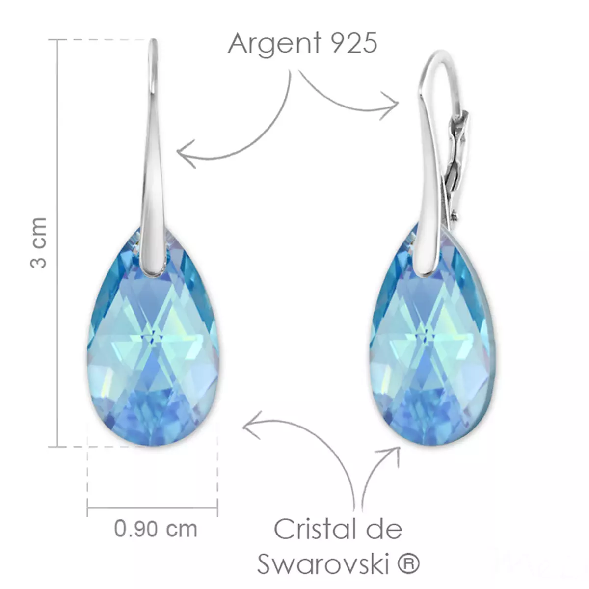 Les Trésors De Lily Parure Argent Artisanales 'Sissi' Bleu Aquamarine Argenté (collier Et Boucles) 15x9 Mm [R0945]