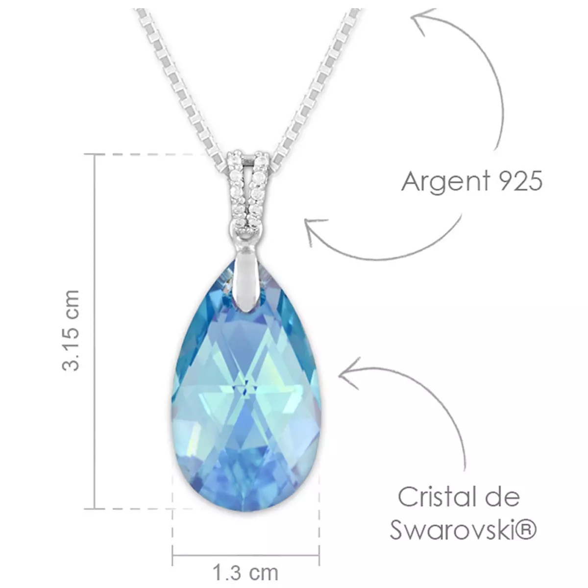 Les Trésors De Lily Parure Argent Artisanales 'Sissi' Bleu Aquamarine Argenté (collier Et Boucles) 15x9 Mm [R0945]