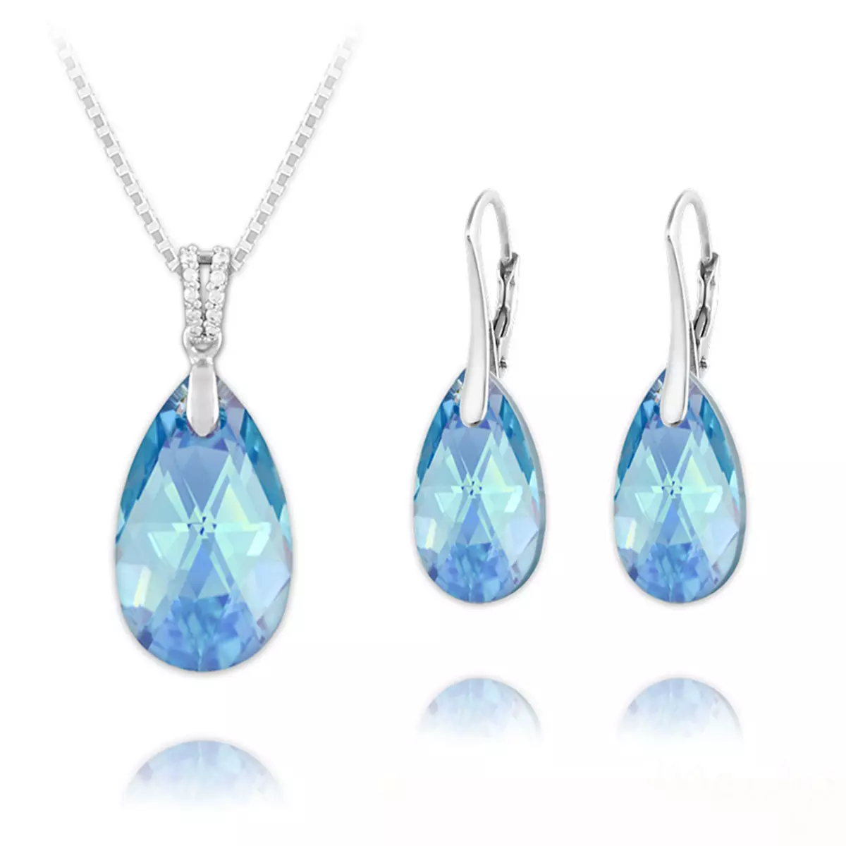 Les Trésors De Lily Parure Argent Artisanales 'Sissi' Bleu Aquamarine Argenté (collier Et Boucles) 15x9 Mm [R0945]