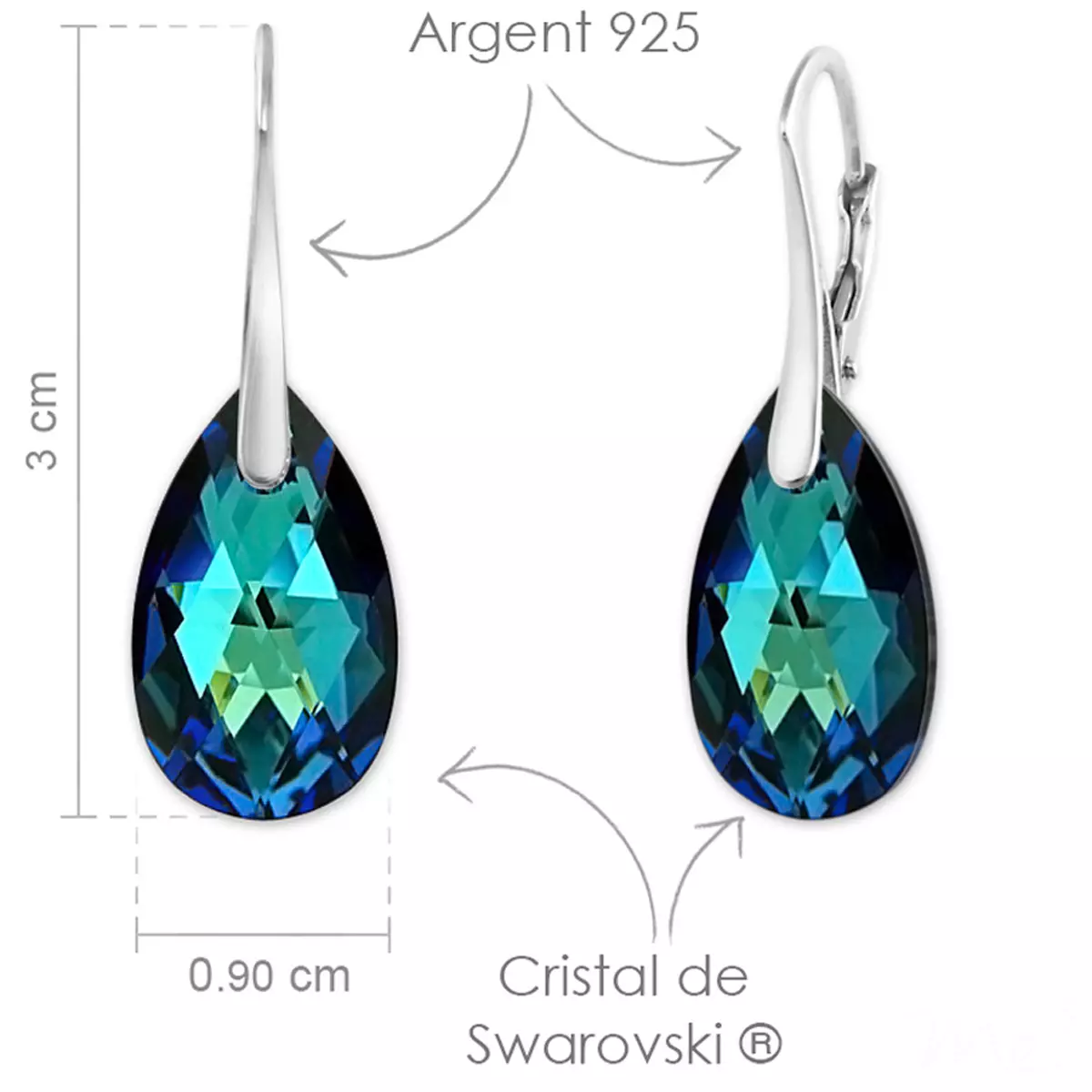 Les Trésors De Lily Parure Argent Artisanales 'Sissi' Bleu Bermudes Argenté (collier Et Boucles) 15x9 Mm [Q4265]
