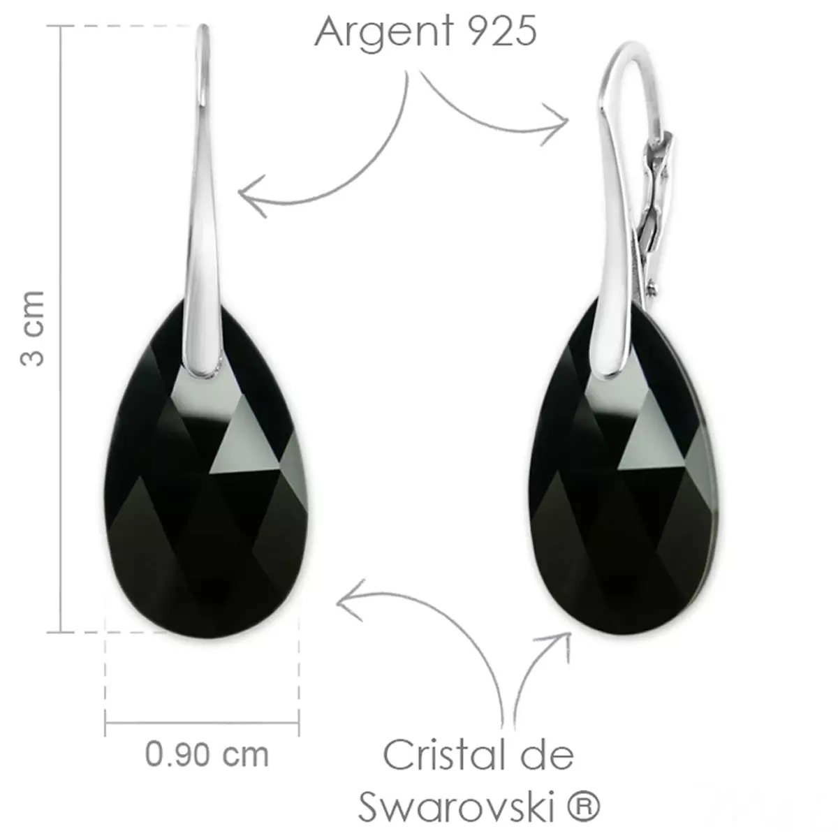 Les Trésors De Lily Parure Argent Artisanales 'Sissi' Noir Argenté (collier Et Boucles) 15x9 Mm [R0948]