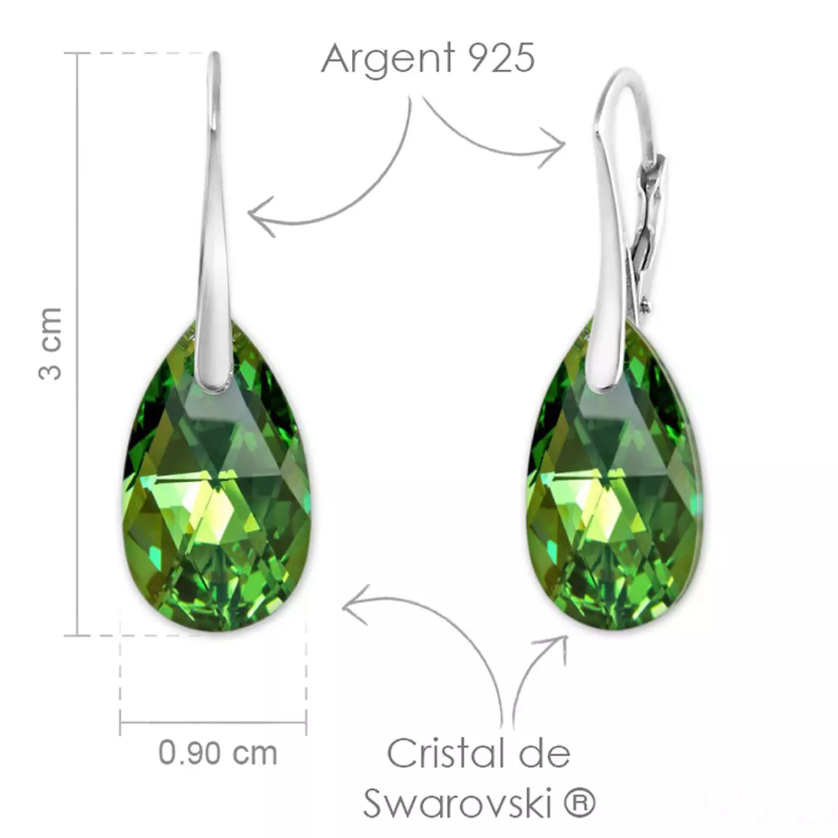 Les Trésors De Lily Parure Argent Artisanales 'Sissi' Vert Péridot AB Argenté (collier Et Boucles) 15x9 Mm [R0946]