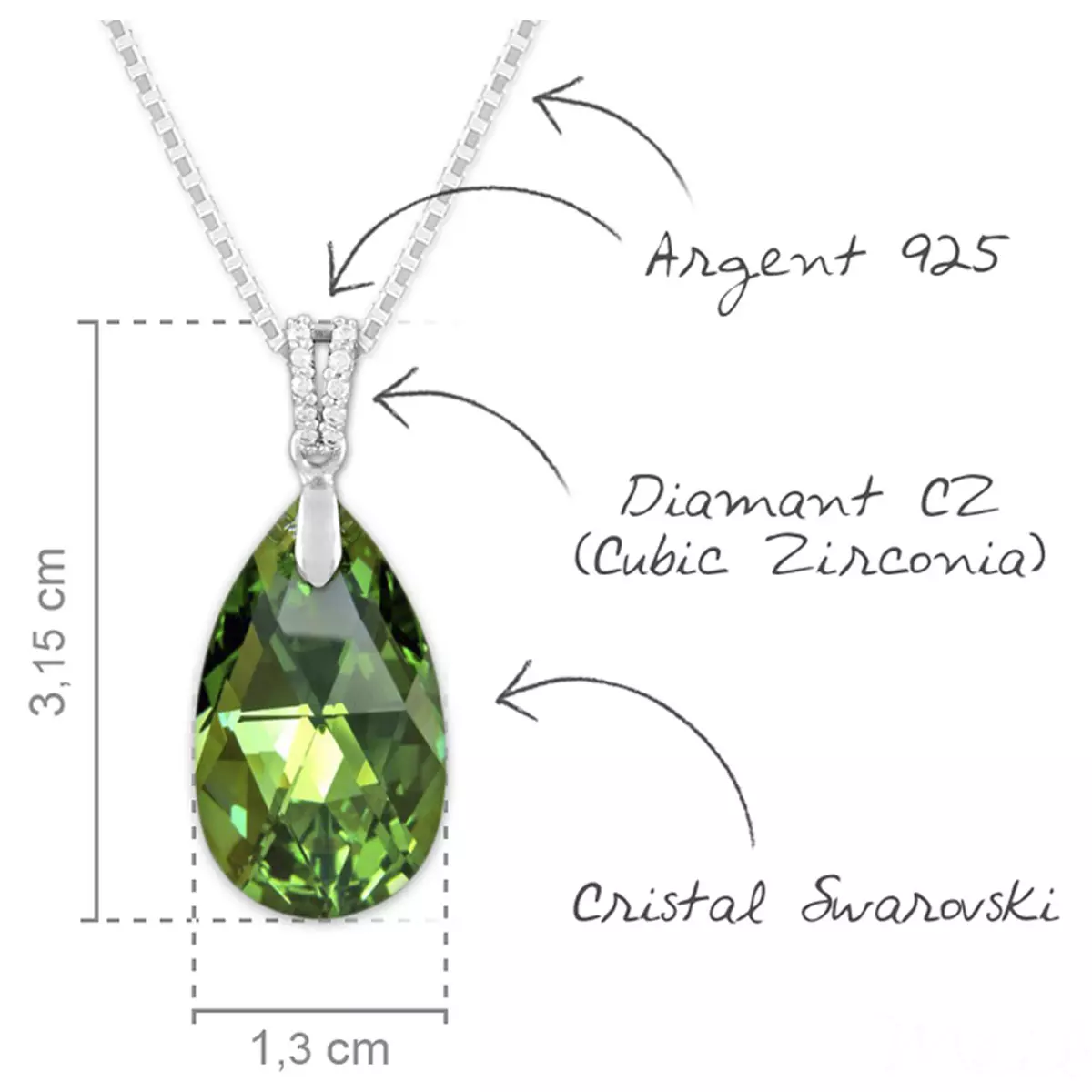 Les Trésors De Lily Parure Argent Artisanales 'Sissi' Vert Péridot AB Argenté (collier Et Boucles) 15x9 Mm [R0946]