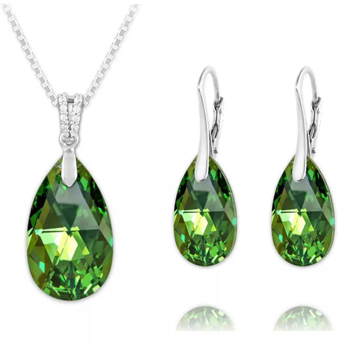 les trésors de lily Parure argent artisanales 'Sissi' vert péridot AB argenté (collier et boucles) 15x9 mm [R0946]