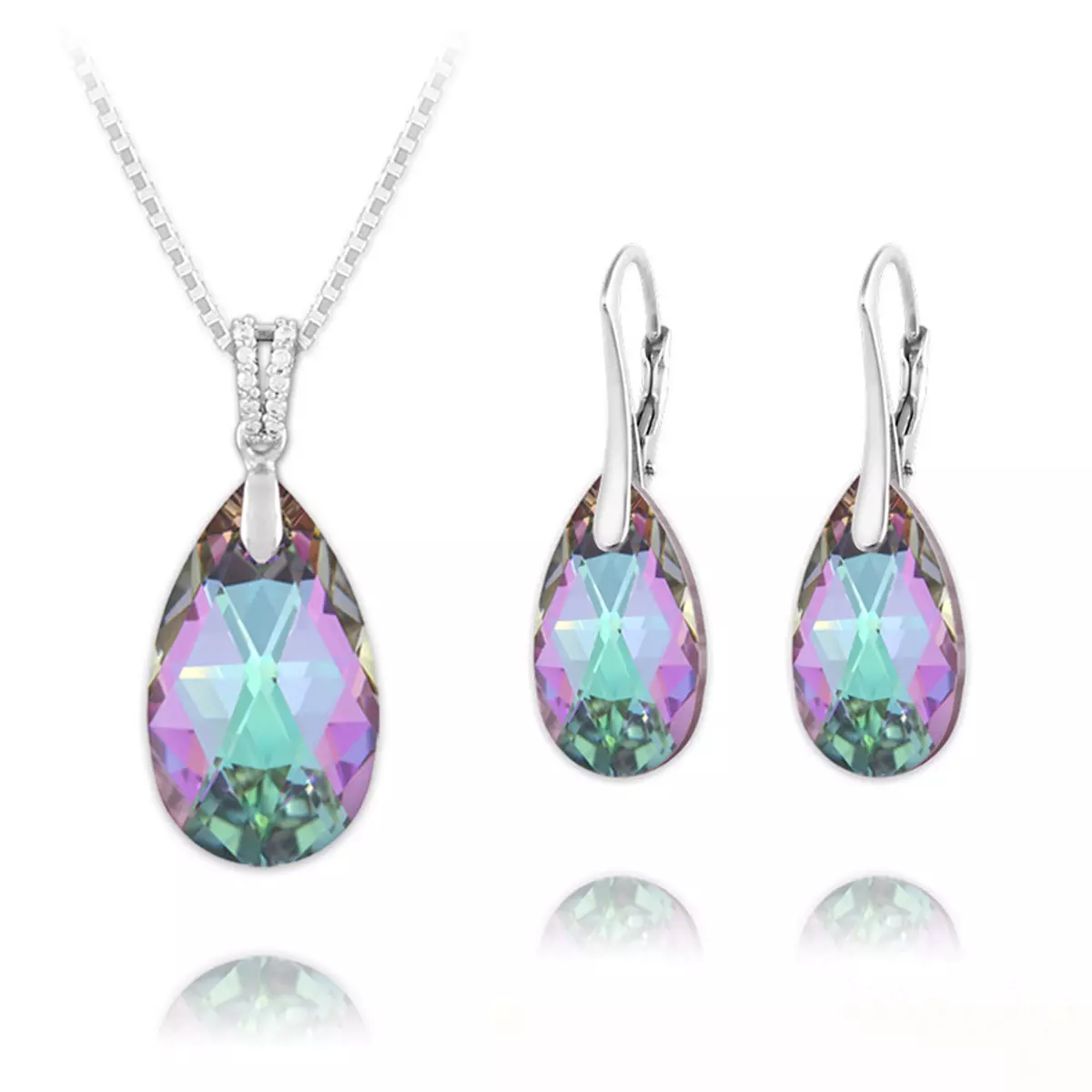les trésors de lily Parure argent artisanales 'Sissi' violet vitrail argenté (collier et boucles) 15x9 mm [R5859]