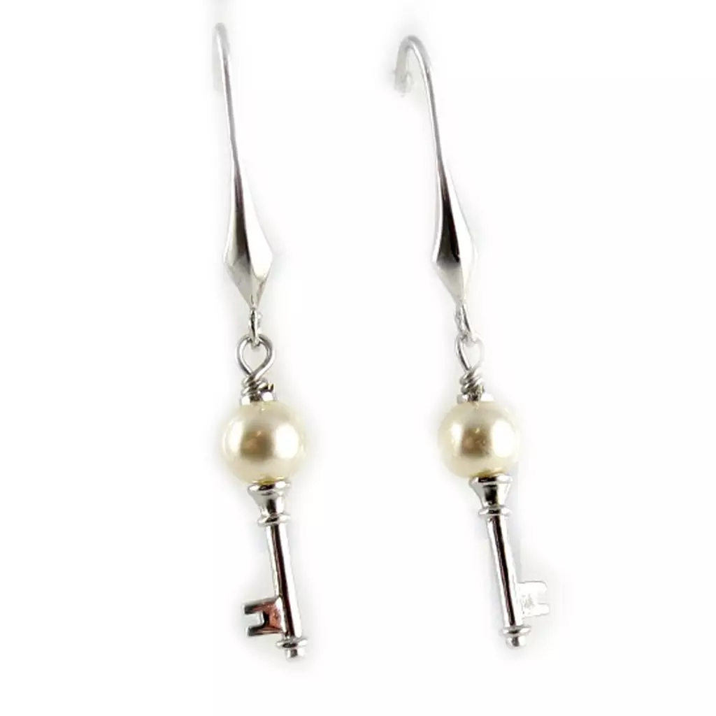 Les Trésors De Lily Parure Argent 'Clé Du Bonheur' Blanc Argenté 35x8 Mm Boucles 40x6 Mm [L1328]