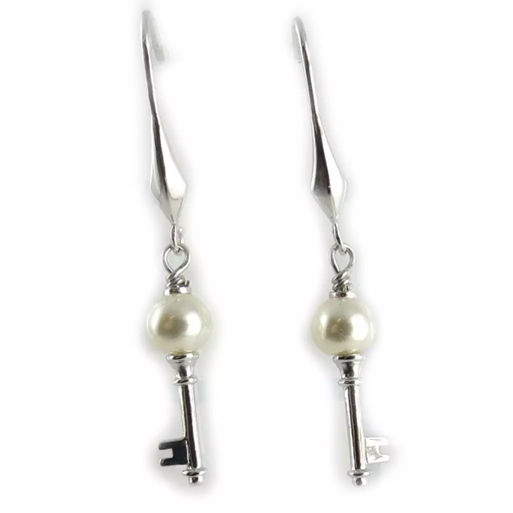 Les Trésors De Lily Parure Argent 'Clé Du Bonheur' Blanc Argenté 35x8 Mm Boucles 40x6 Mm [L1328]