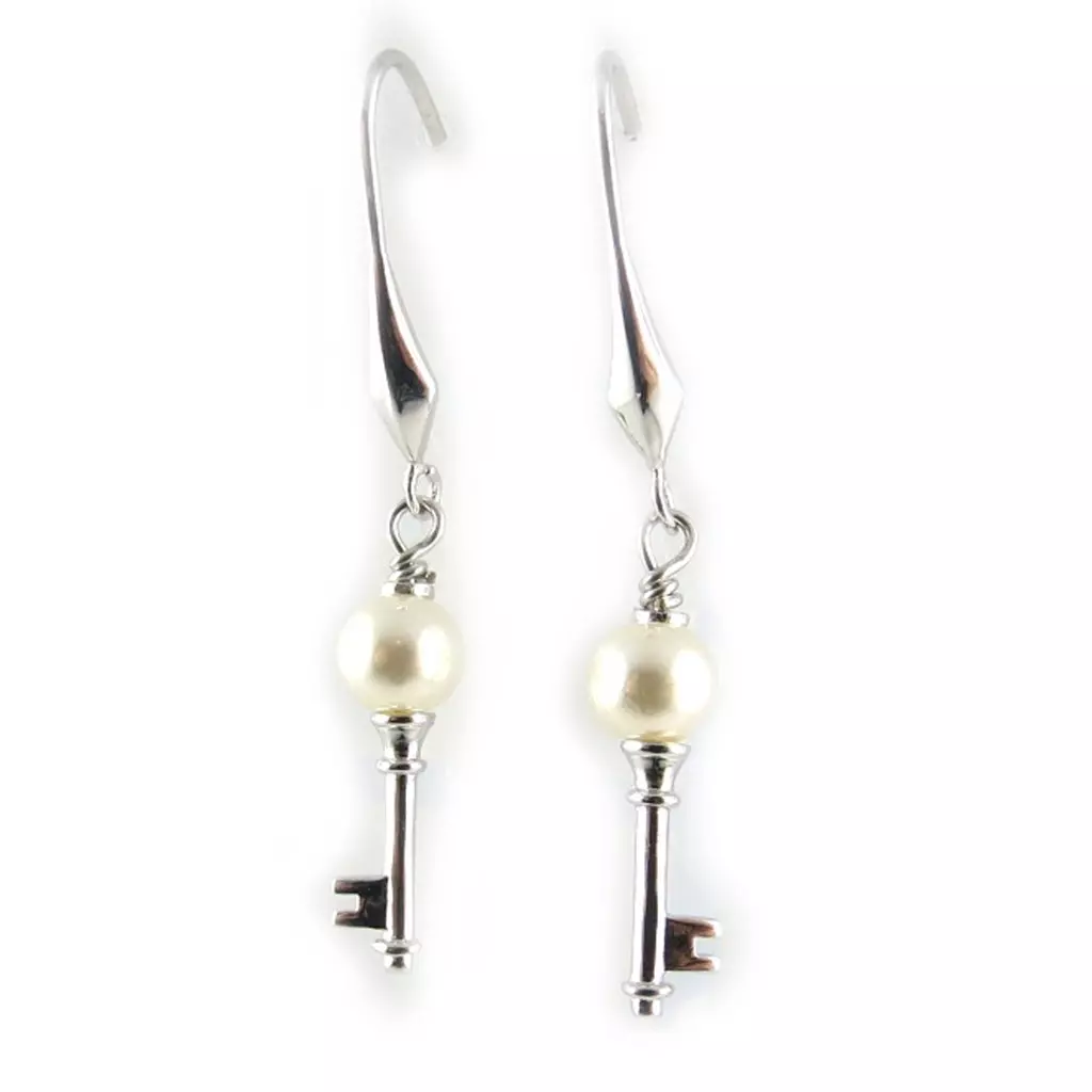 Les Trésors De Lily Parure Argent 'Clé Du Bonheur' Blanc Argenté 35x8 Mm Boucles 40x6 Mm [L1328]