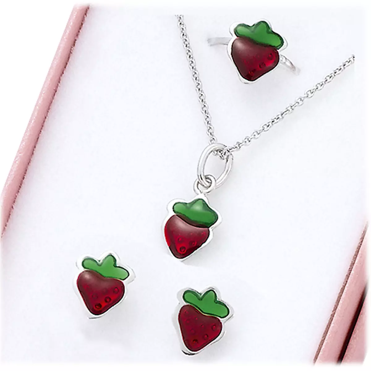 les trésors de lily Parure Argent 'Fraises' Rouge argenté (rhodié) 7x8 mm [C9356]