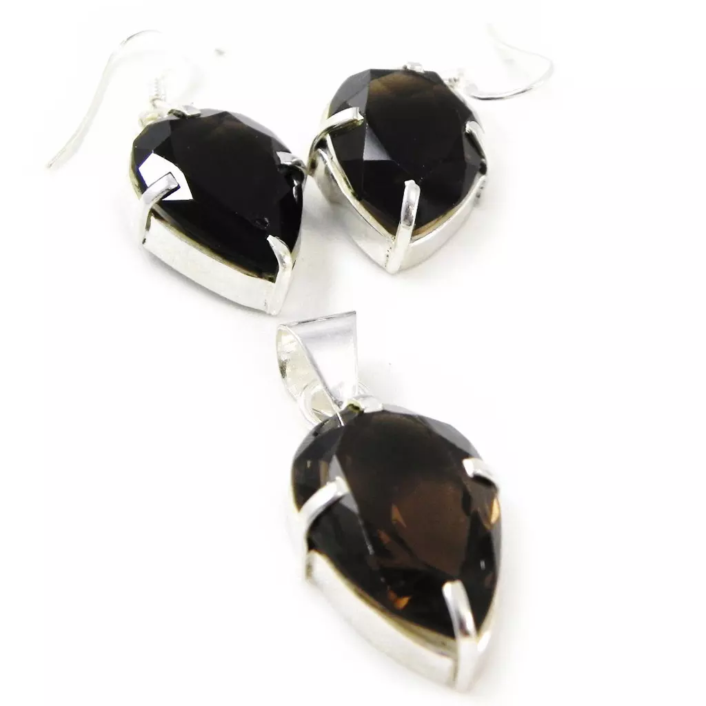 les trésors de lily Parure Argent 'Gwyneth' Topaze Fumé [C9476]