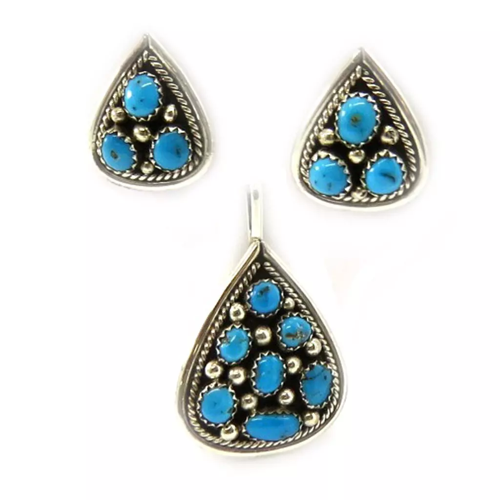 les trésors de lily Parure Argent 'Navajos' Turquoise [E5538]