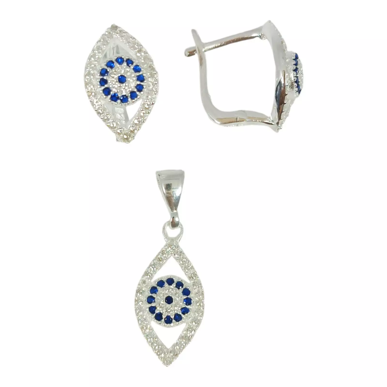 Les Trésors De Lily Parure Argent 'Oeil De Fatma' Bleu Argenté 15x9 Mm [S1132]