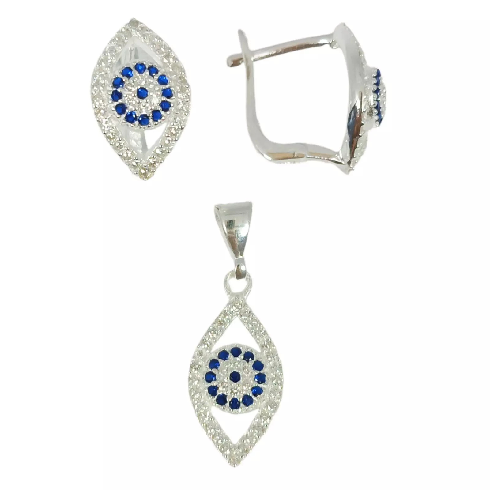 les trésors de lily Parure Argent 'Oeil de Fatma' bleu argenté 15x9 mm [S1132]