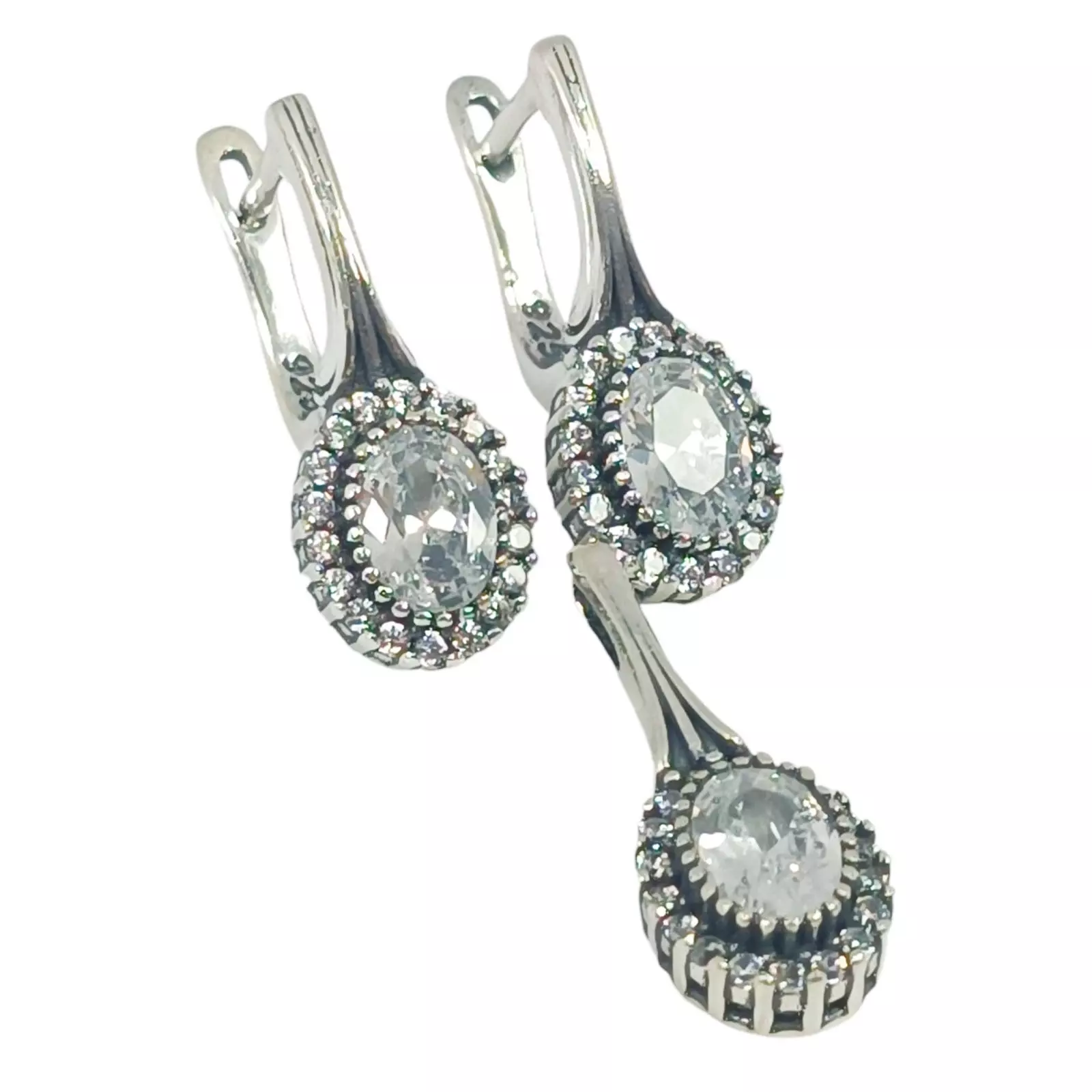Les Trésors De Lily Parure Argent 'Sappho' Blanc Argenté Vieilli (pendentif Et Boucles D'oreilles) 20x9 Mm [S1113]