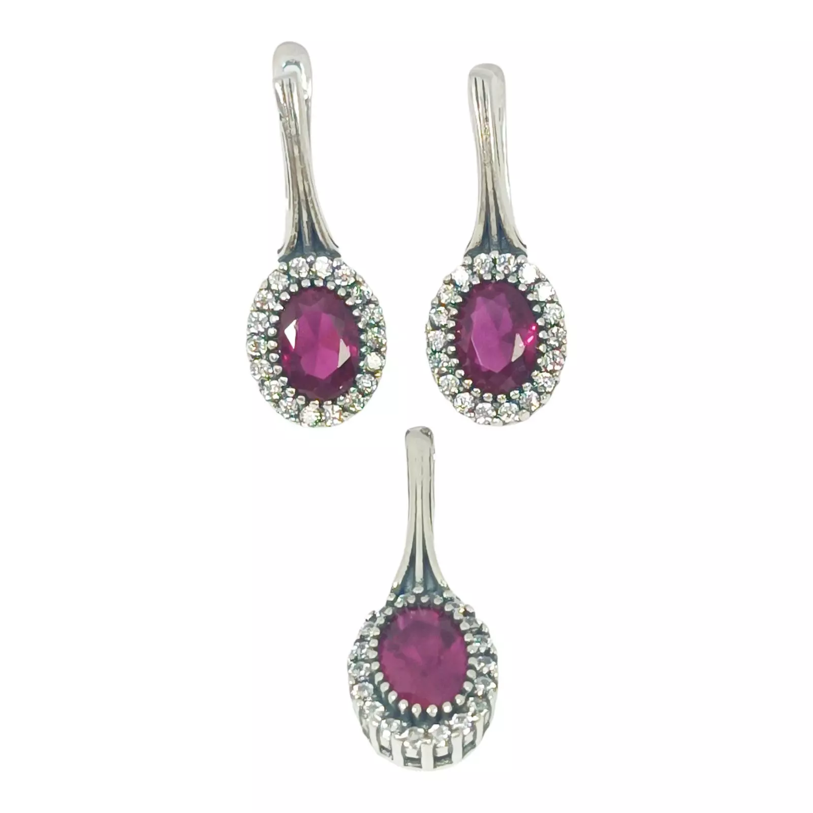 Les Trésors De Lily Parure Argent 'Sappho' Rose Argenté Vieilli (pendentif Et Boucles D'oreilles) 20x9 Mm [S1112]