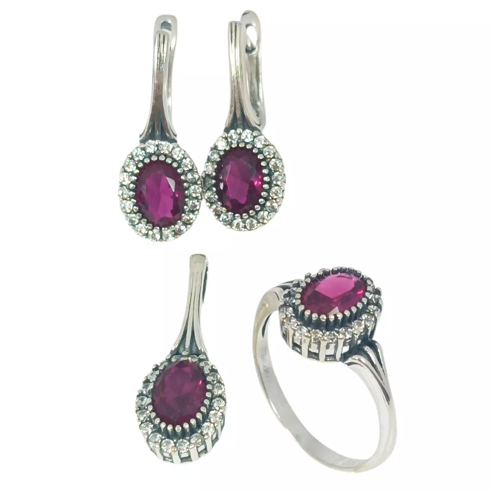 Les Trésors De Lily Parure Argent 'Sappho' Rose Argenté Vieilli (pendentif Et Boucles D'oreilles) 20x9 Mm [S1112]