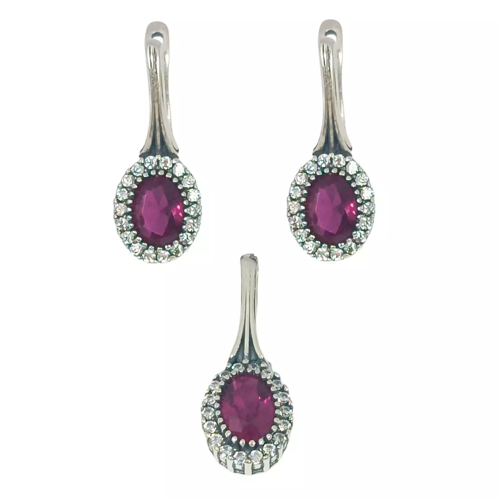 les trésors de lily Parure Argent 'Sappho' rose argenté vieilli (pendentif et boucles d'oreilles) 20x9 mm [S1112]