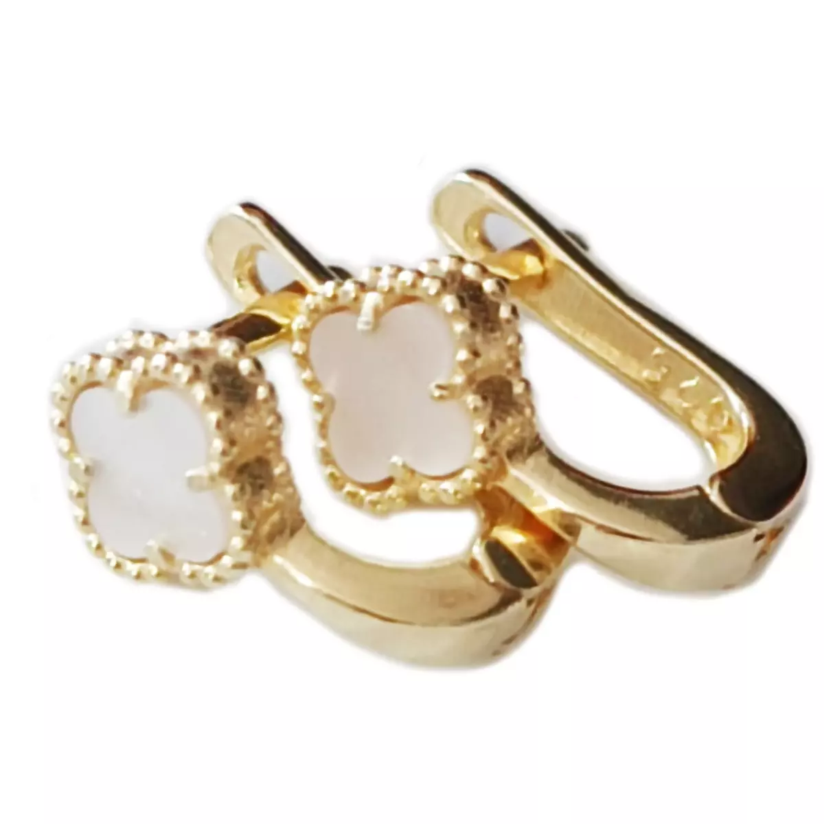 Les Trésors De Lily Parure Argent 'Trèfle à 4 Feuilles' Blanc Doré 7 Mm (boucles + Pendentif) [S1233]