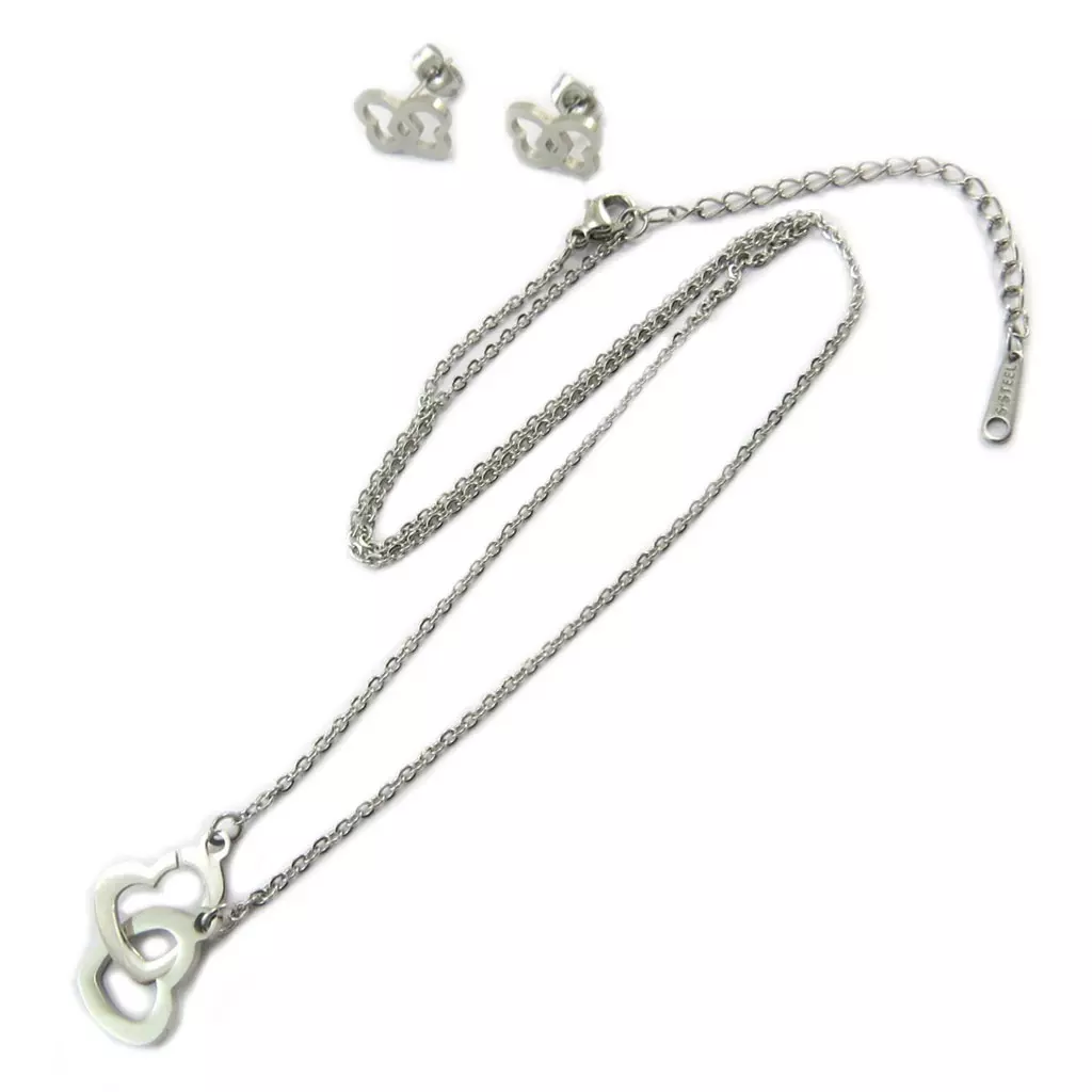les trésors de lily Parure collier + boucles acier 'Love' argenté [P4896]