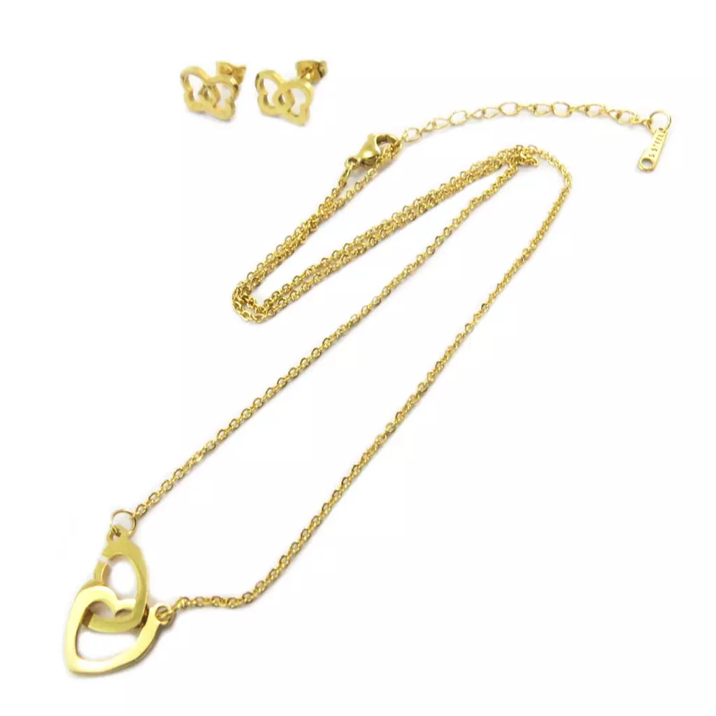 les trésors de lily Parure collier + boucles acier 'Love' doré [P4897]